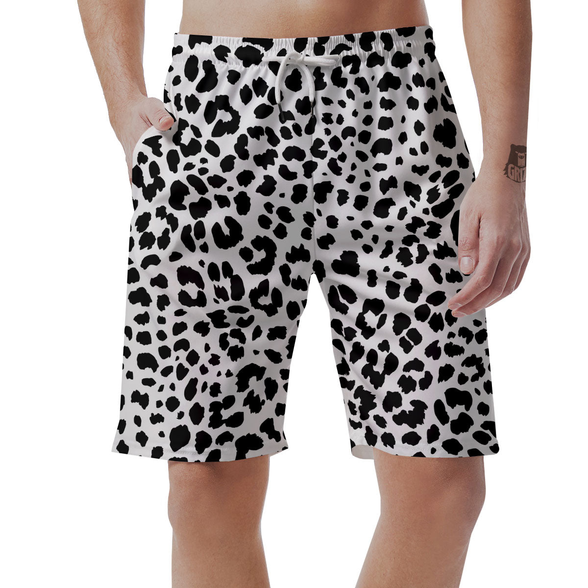Jaguar White And Black Print Pattern Men's Shorts-grizzshop