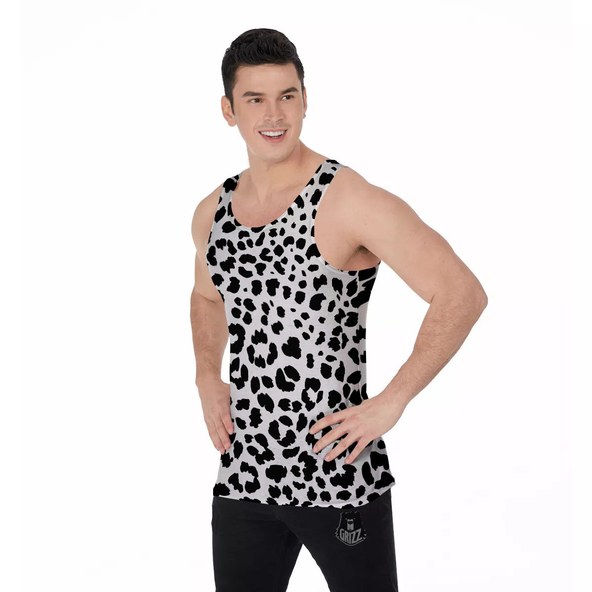 Jaguar White And Black Print Pattern Men's Tank Top-grizzshop