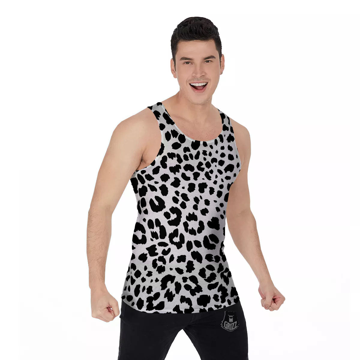 Jaguar White And Black Print Pattern Men's Tank Top-grizzshop