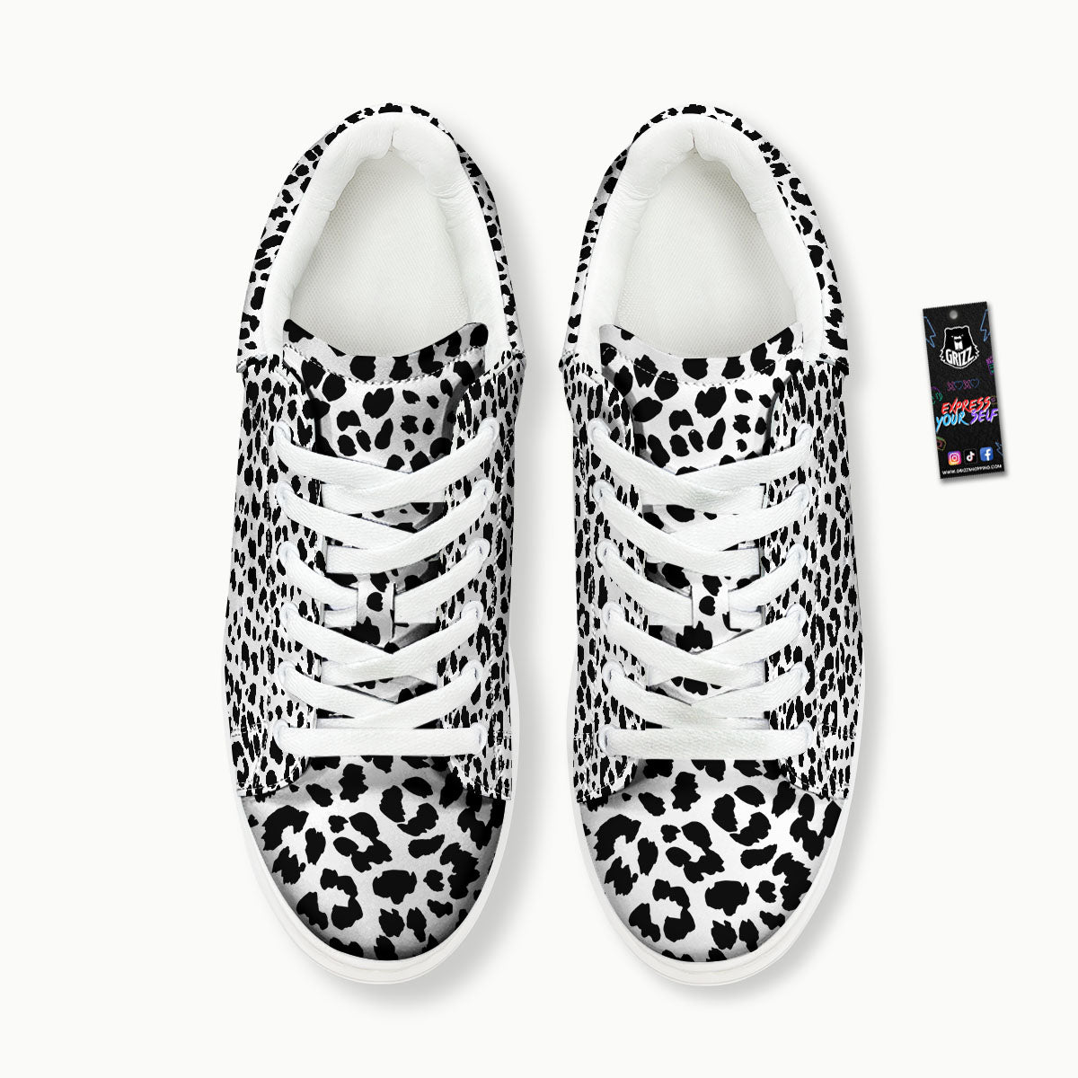 Jaguar White And Black Print Pattern Platform Shoes-grizzshop