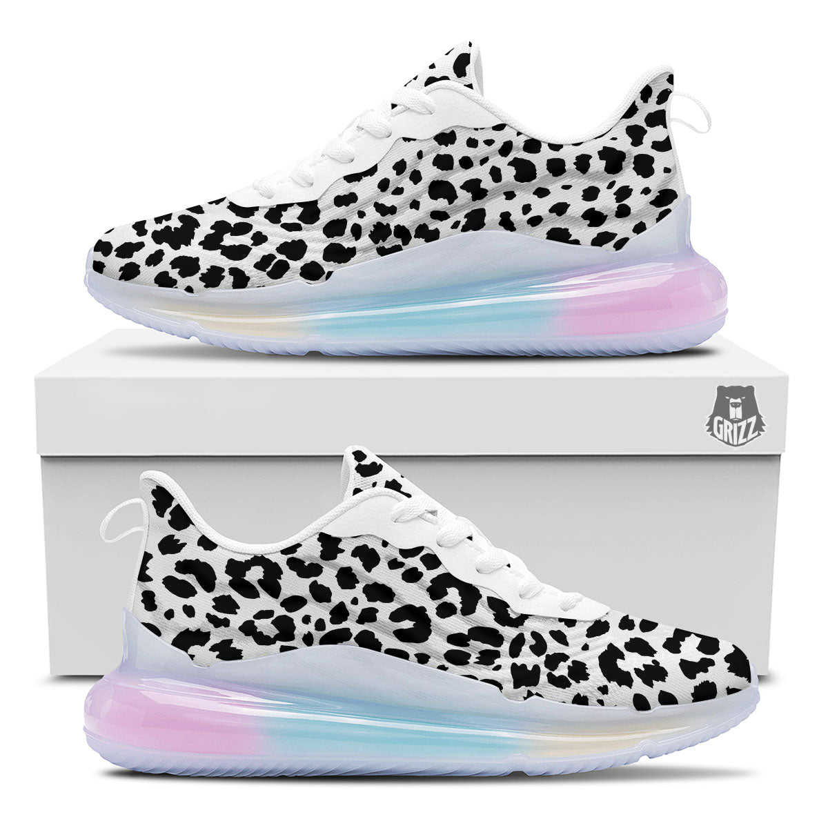 Jaguar White And Black Print Pattern Running Sneakers-grizzshop