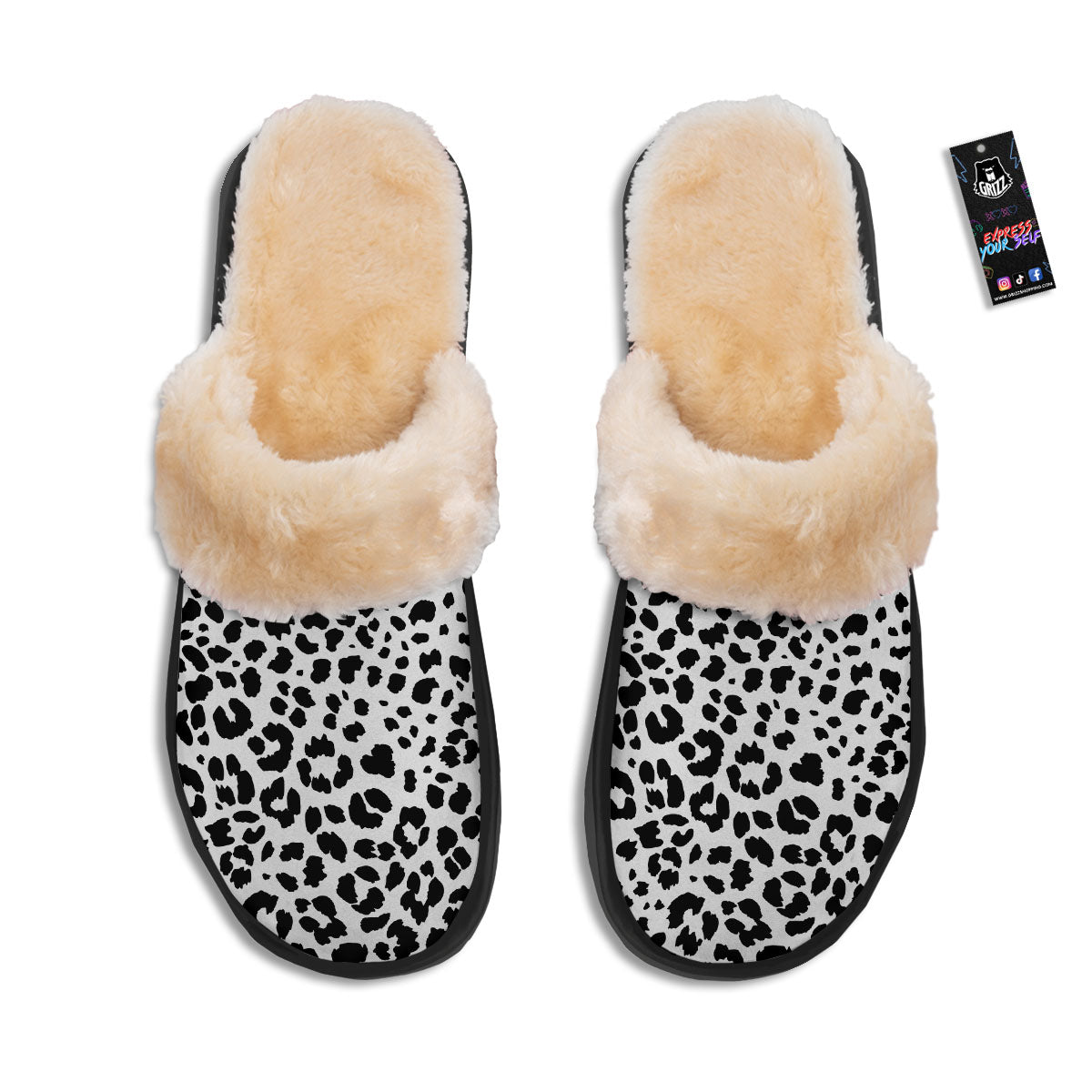 Jaguar White And Black Print Pattern Slippers-grizzshop