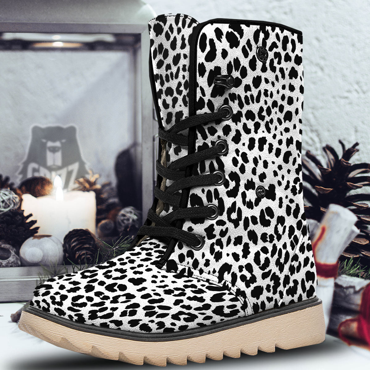 Jaguar White And Black Print Pattern Snow Boots-grizzshop