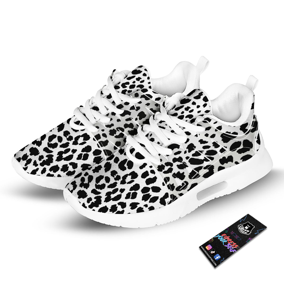 Jaguar White And Black Print Pattern Tennis Shoes-grizzshop