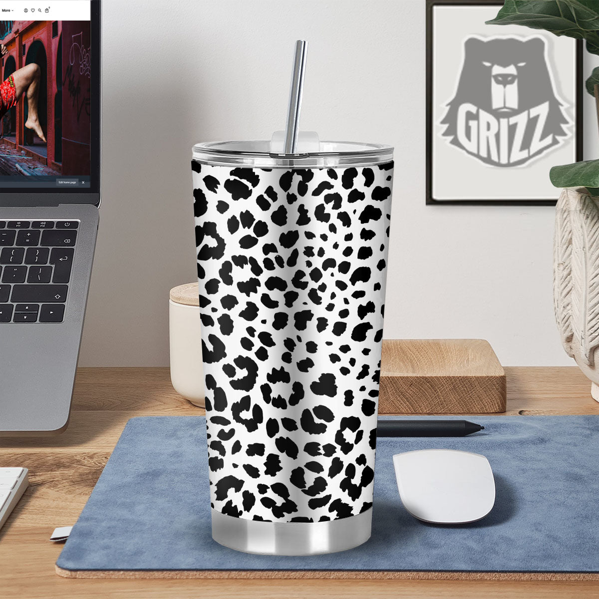 Jaguar White And Black Print Pattern Tumbler-grizzshop