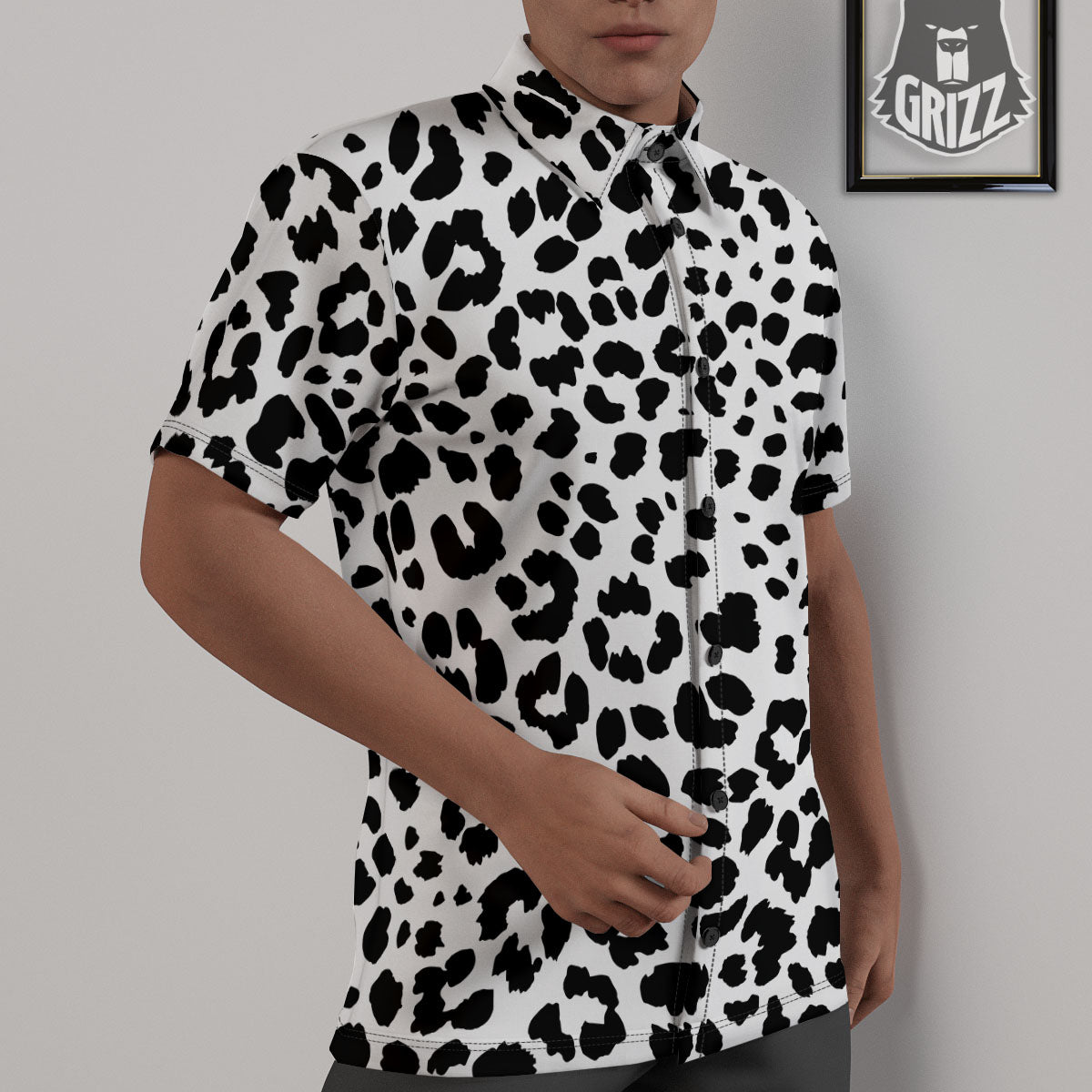 Jaguar White And Black Print Pattern Untucked Shirts-grizzshop