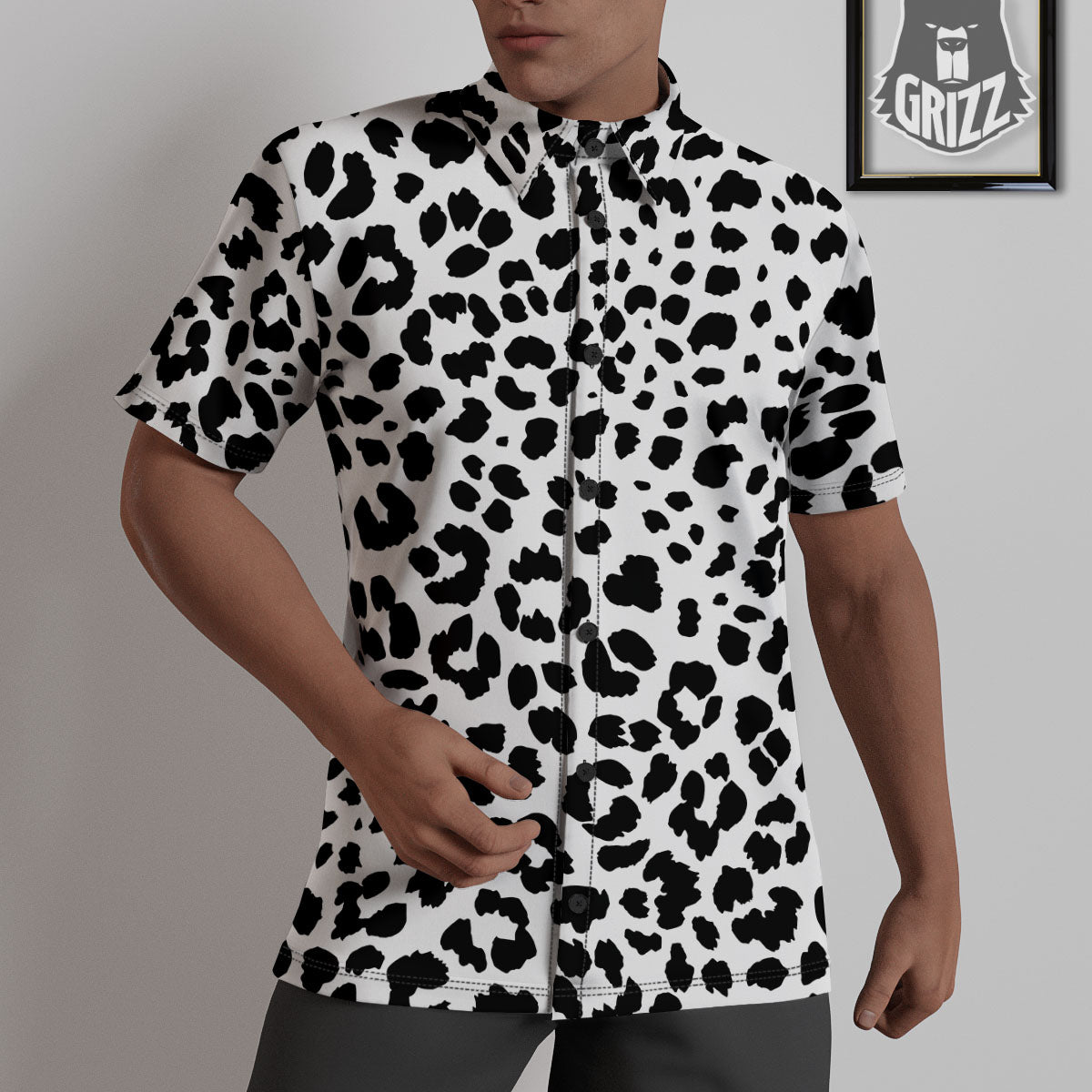 Jaguar White And Black Print Pattern Untucked Shirts-grizzshop