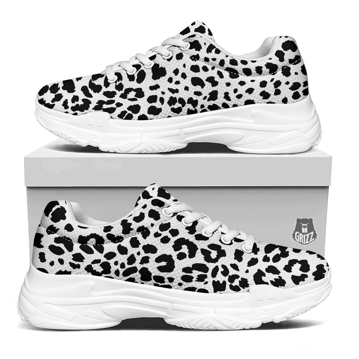 Jaguar White And Black Print Pattern White Chunky Shoes-grizzshop