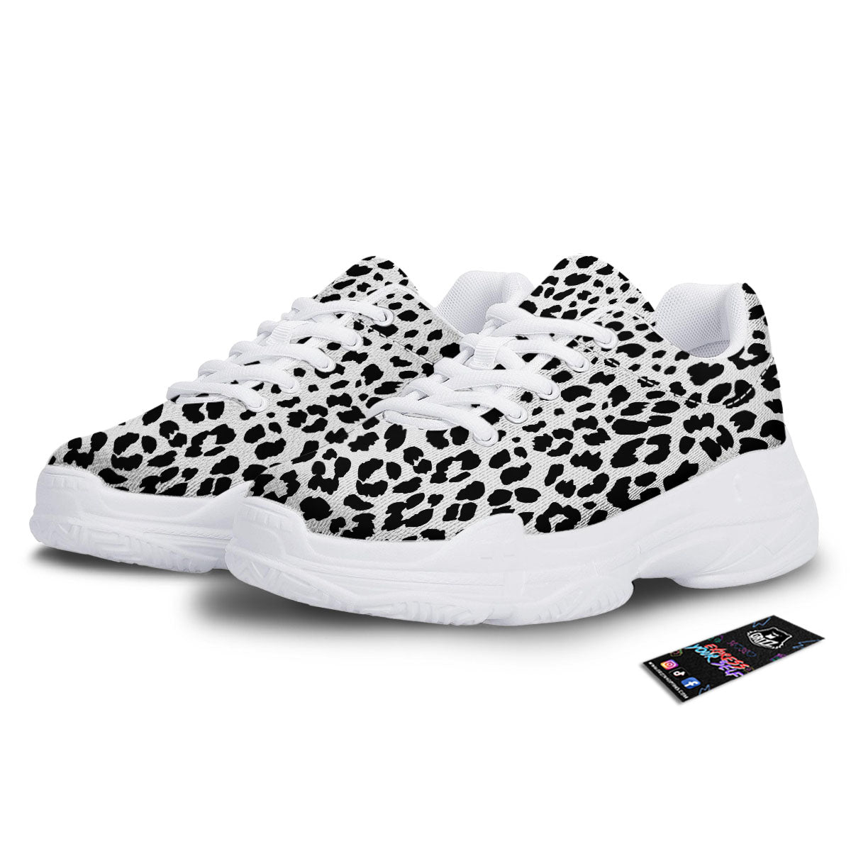Jaguar White And Black Print Pattern White Chunky Shoes-grizzshop