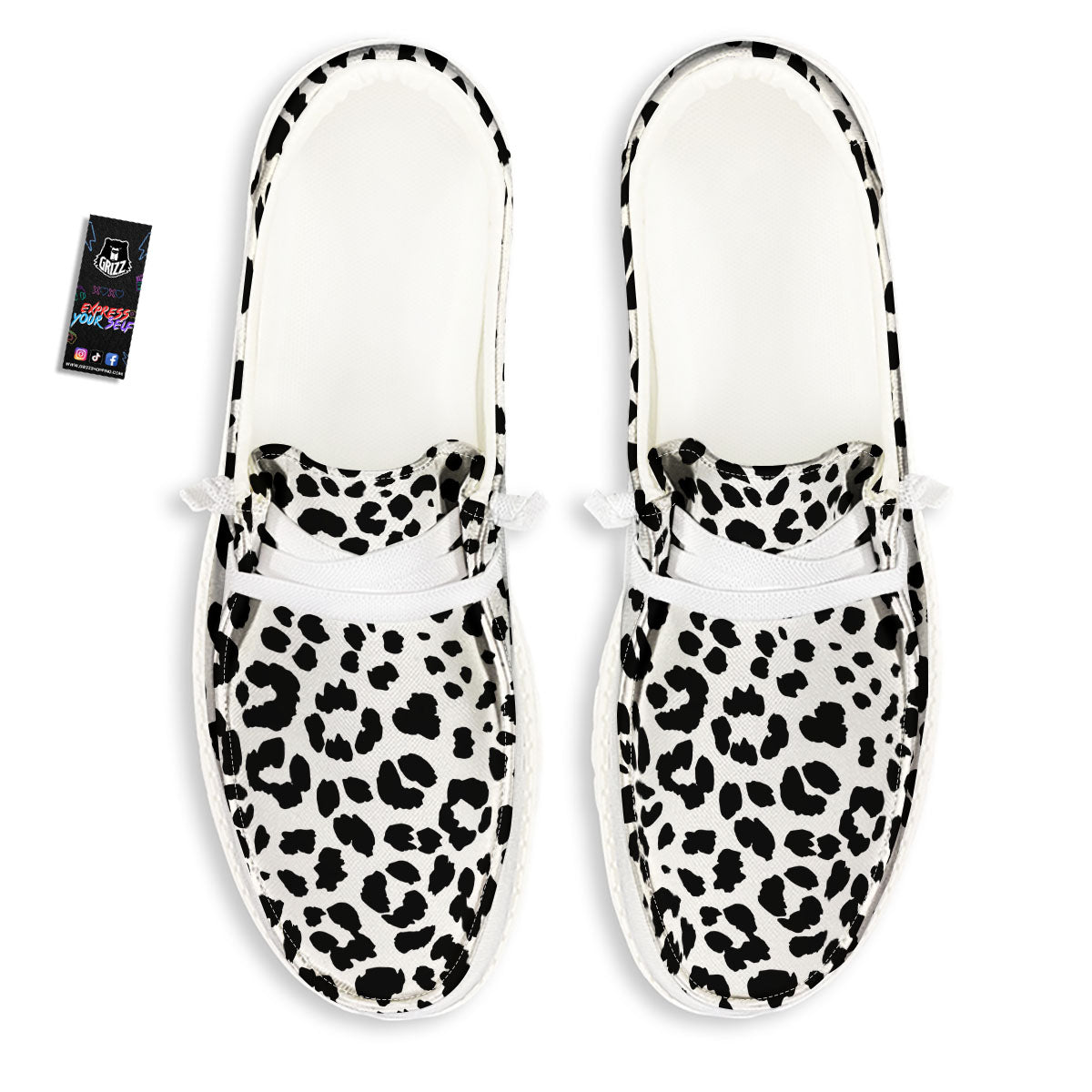 Jaguar White And Black Print Pattern White Loafers-grizzshop