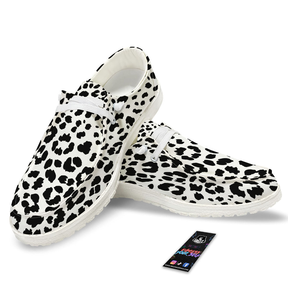 Jaguar White And Black Print Pattern White Loafers-grizzshop