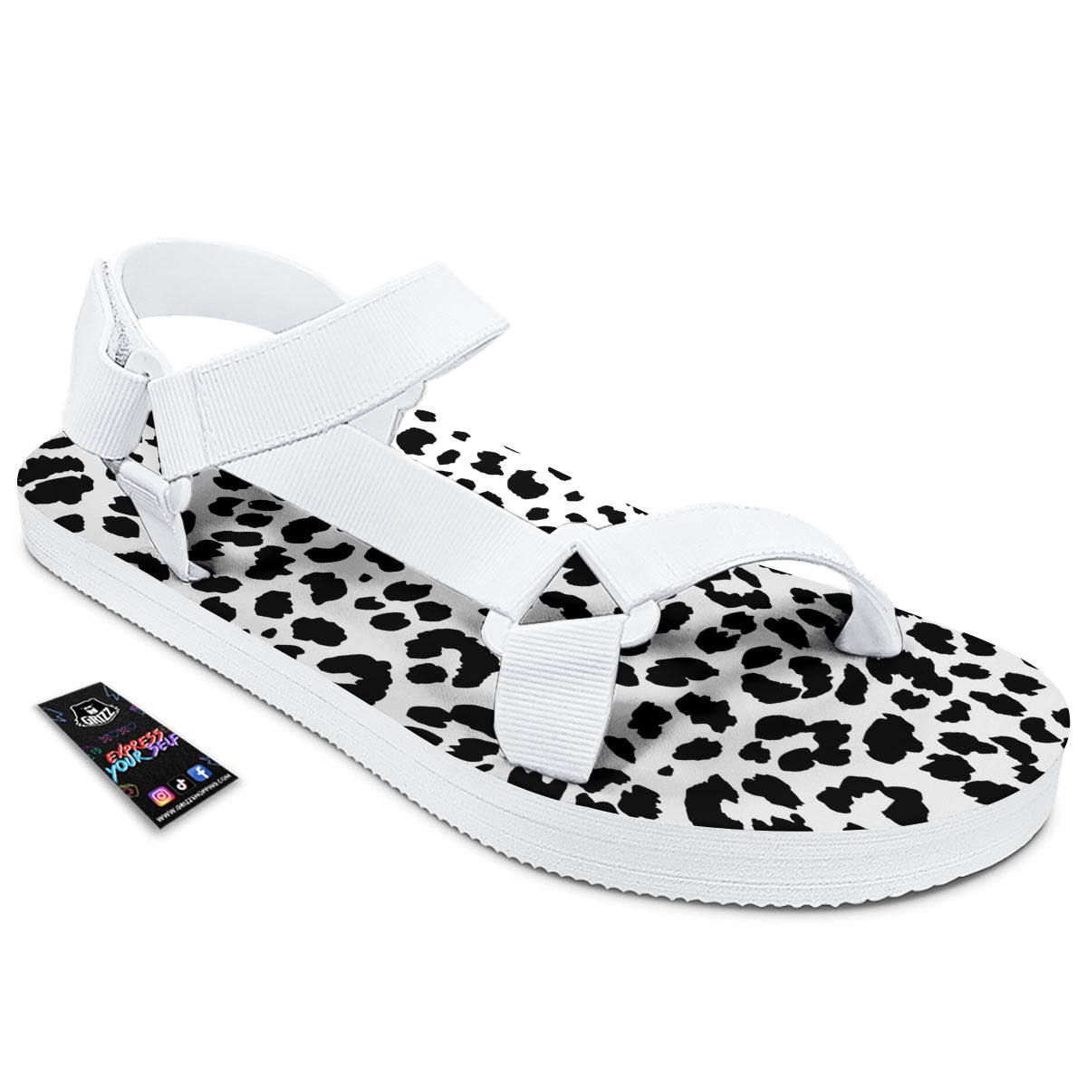 Jaguar White And Black Print Pattern White Open Toe Sandals-grizzshop