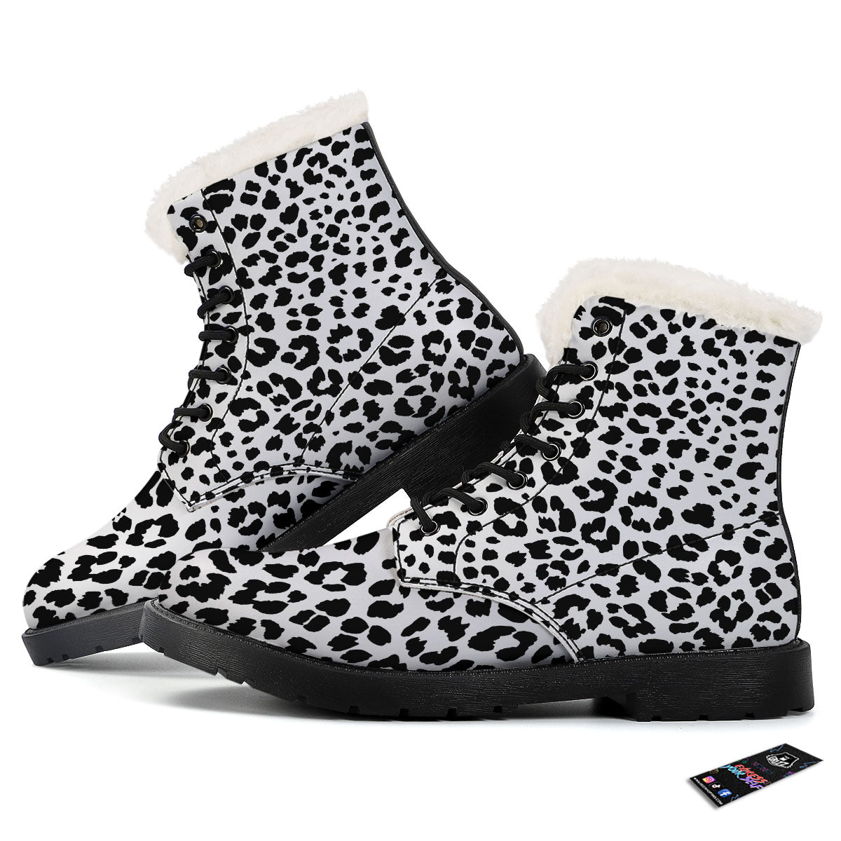 Jaguar White And Black Print Pattern Winter Boots-grizzshop