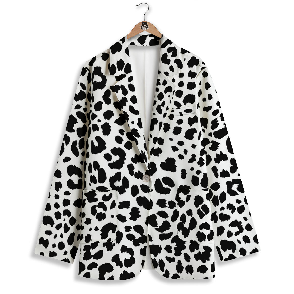 Jaguar White And Black Print Pattern Women's Blazer-grizzshop