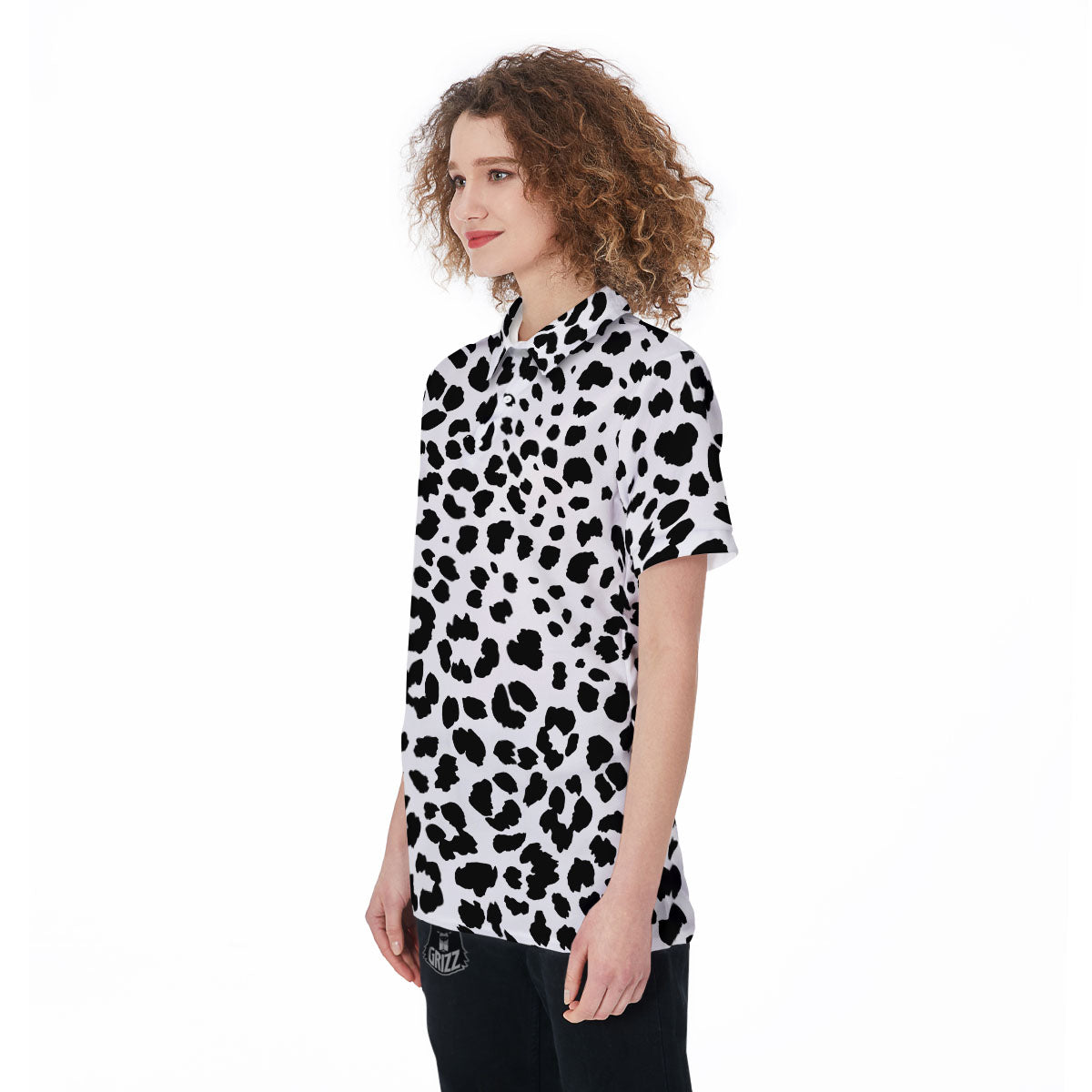 Jaguar White And Black Print Pattern Women's Golf Shirts-grizzshop