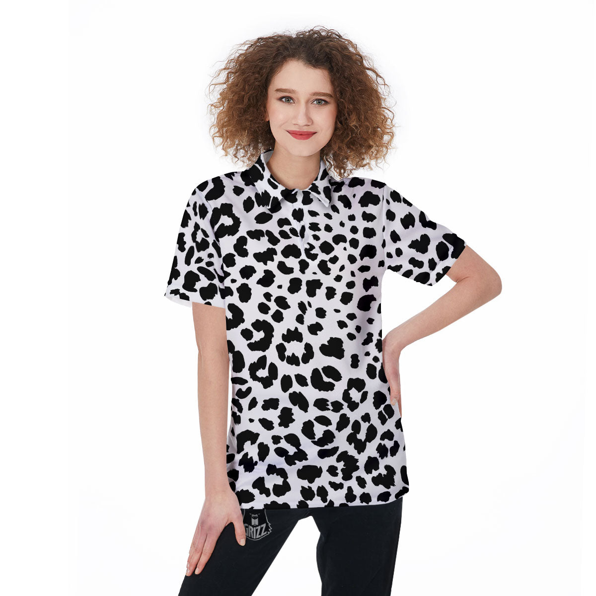 Jaguar White And Black Print Pattern Women's Golf Shirts-grizzshop