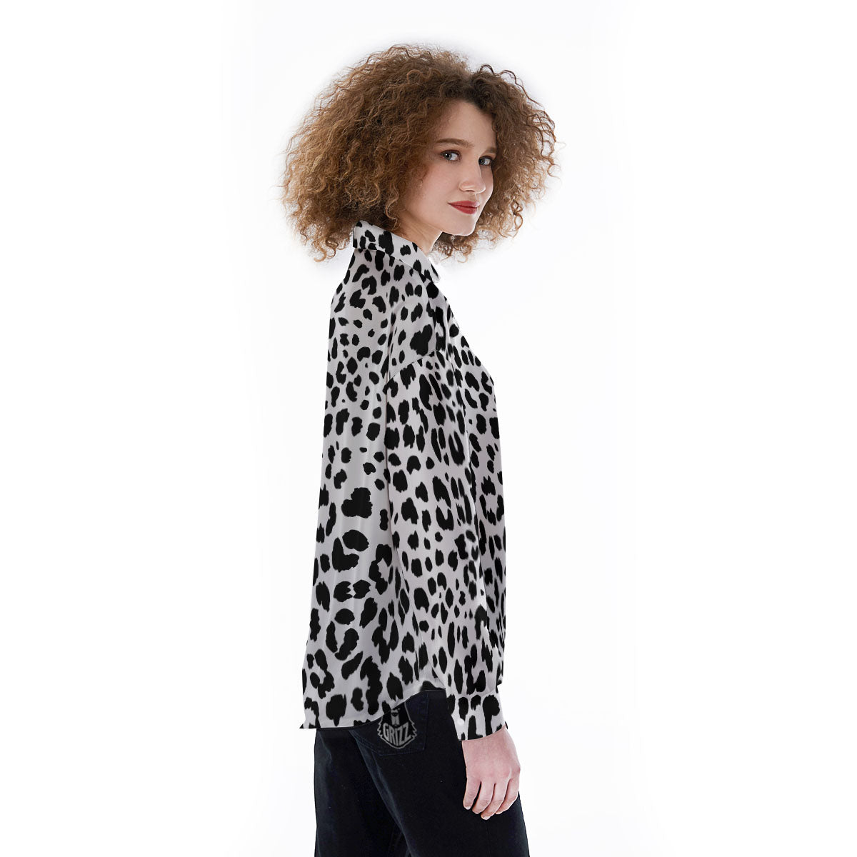 Jaguar White And Black Print Pattern Women's Long Sleeve Shirts-grizzshop