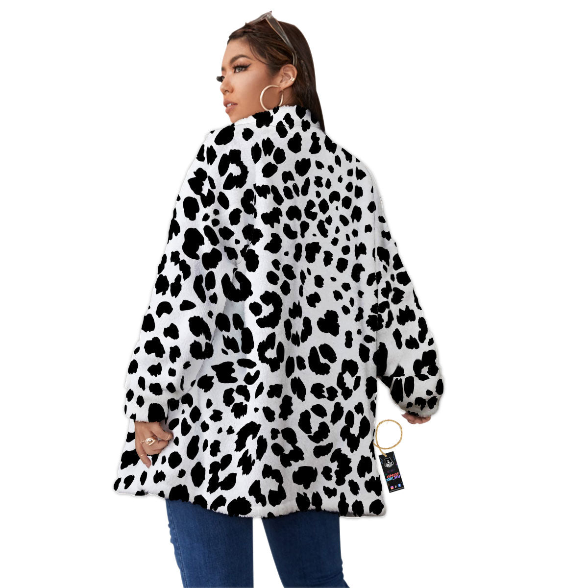 Jaguar White And Black Print Pattern Women's Sherpa Jacket-grizzshop