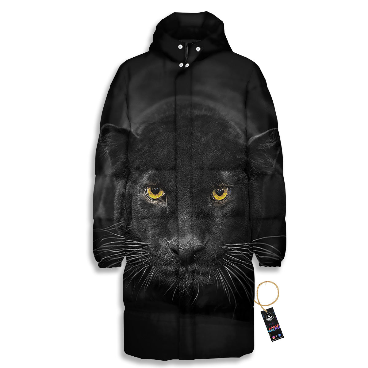 Jaguar Black Print Long Down Jacket