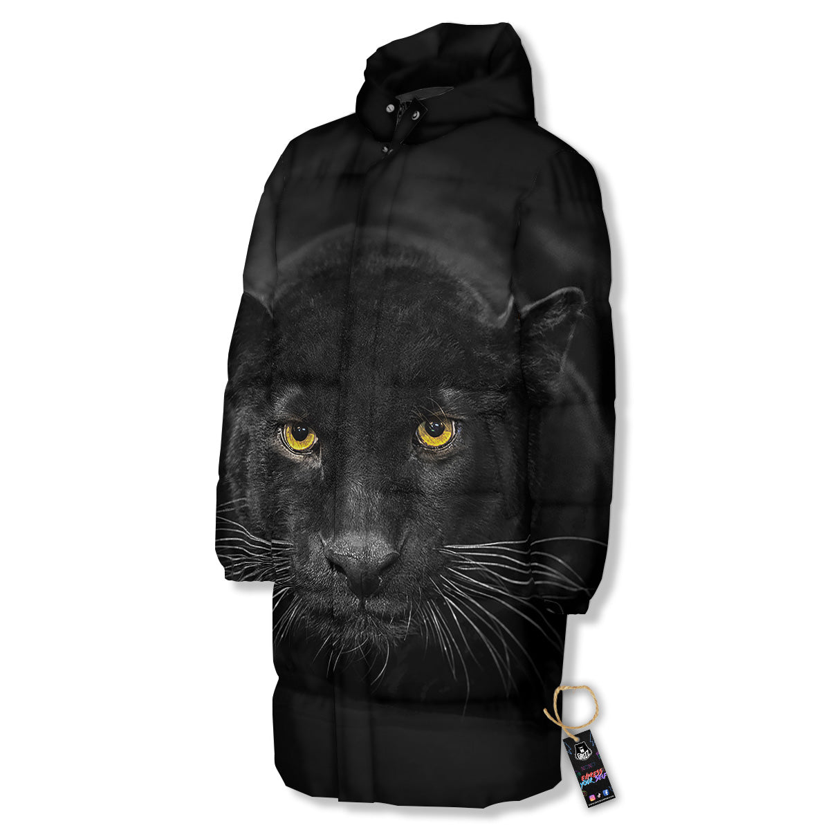 Jaguar Black Print Long Down Jacket