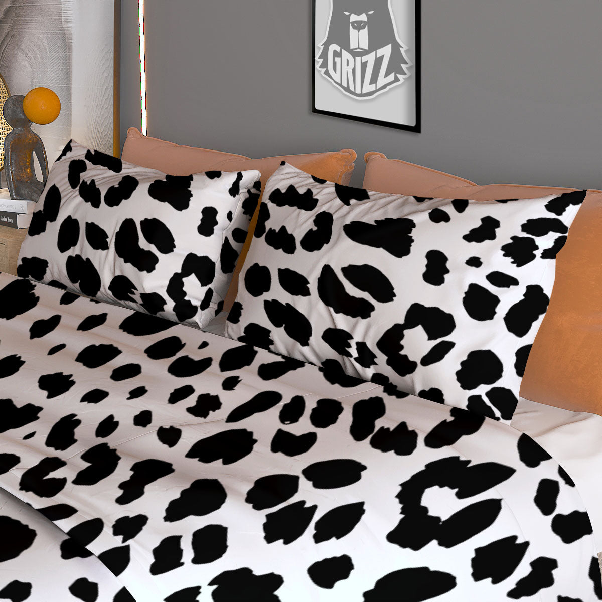 Jaguar White And Black Print Pattern Duvet Cover Bedding Set