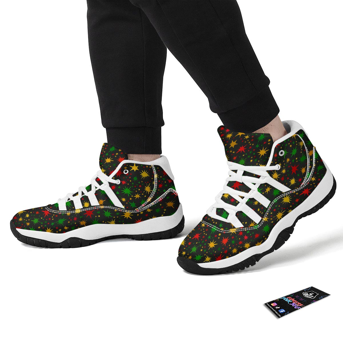 Jamaican Color Pattern Print White Bball Shoes-grizzshop