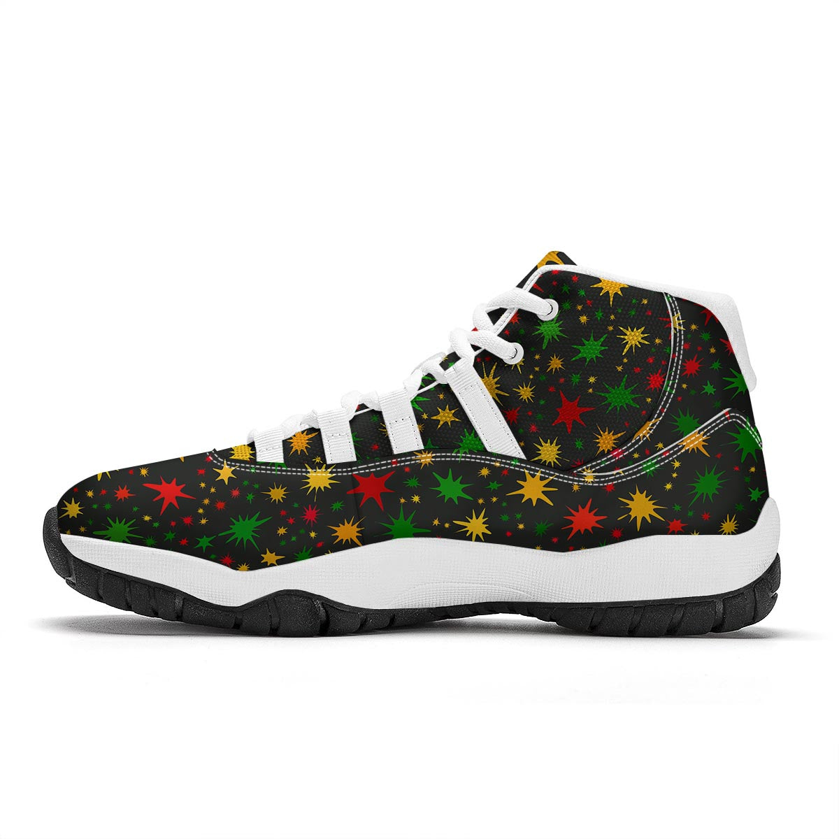 Jamaican Color Pattern Print White Bball Shoes-grizzshop