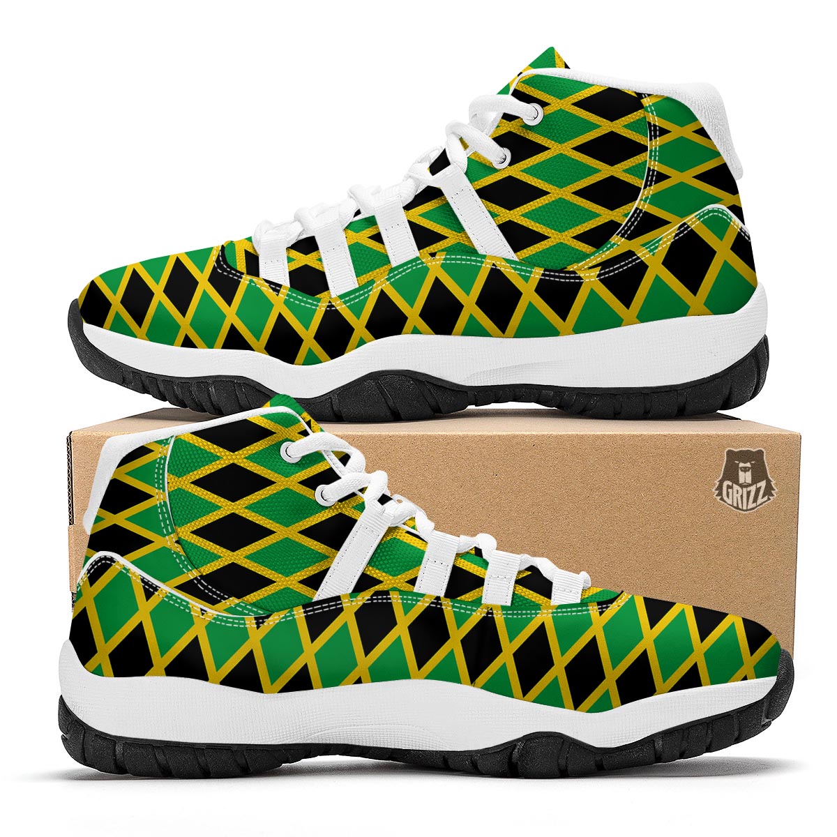 Jamaican Flag Pattern Print White Bball Shoes-grizzshop