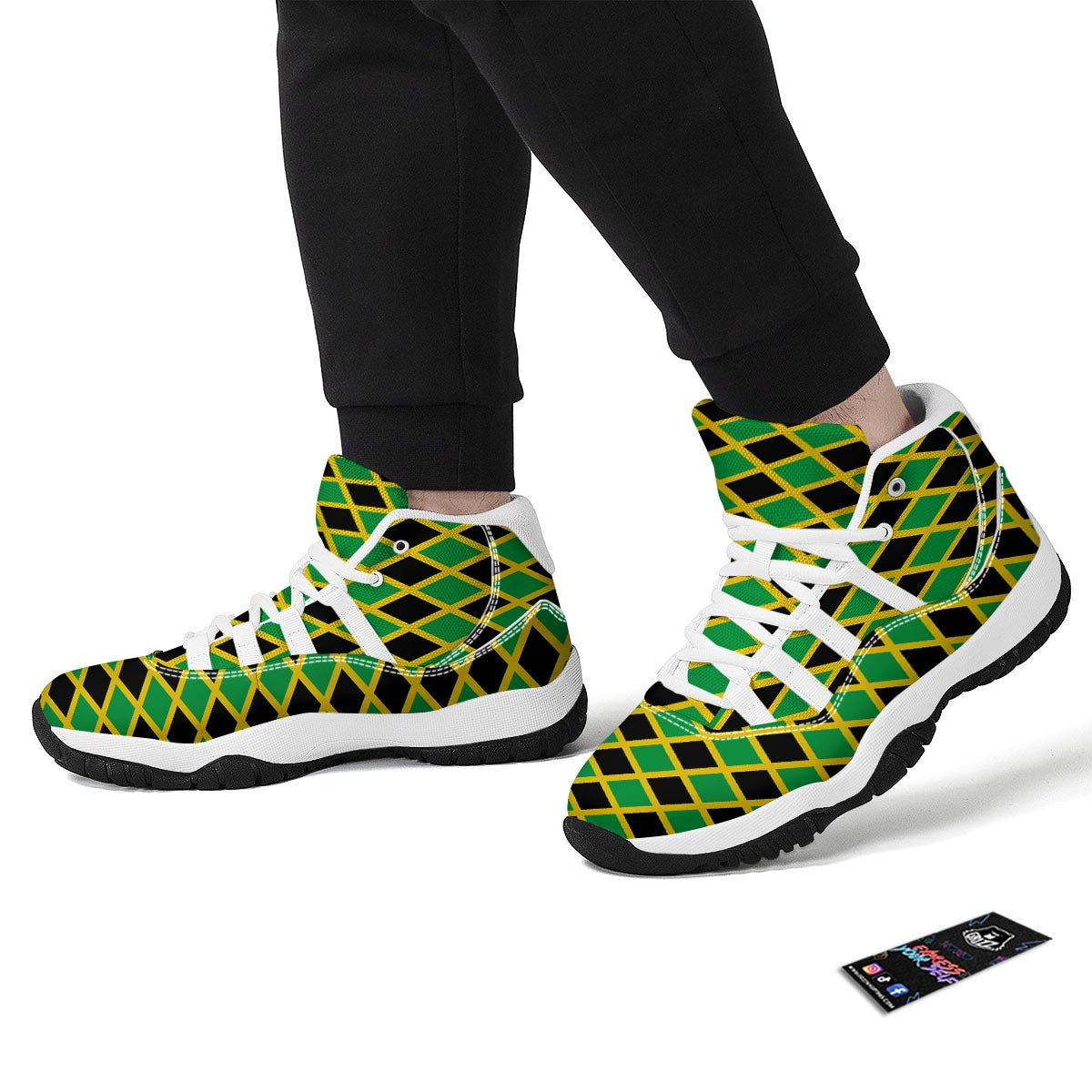 Jamaican Flag Pattern Print White Bball Shoes-grizzshop