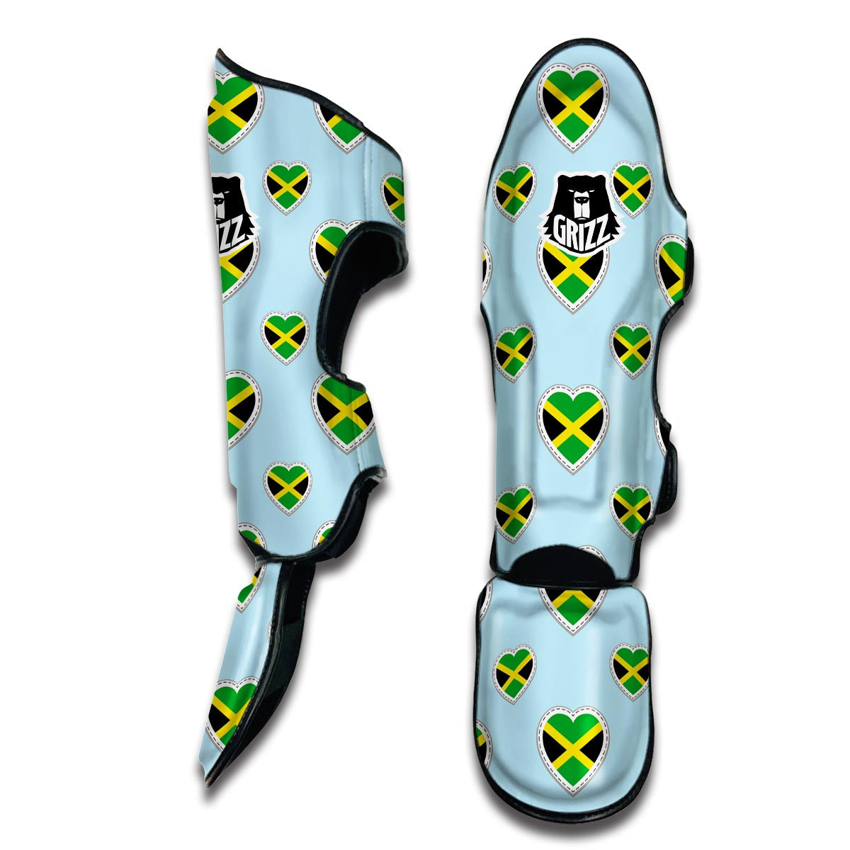 Jamaican Heart Pattern Print Muay Thai Shin Guards-grizzshop