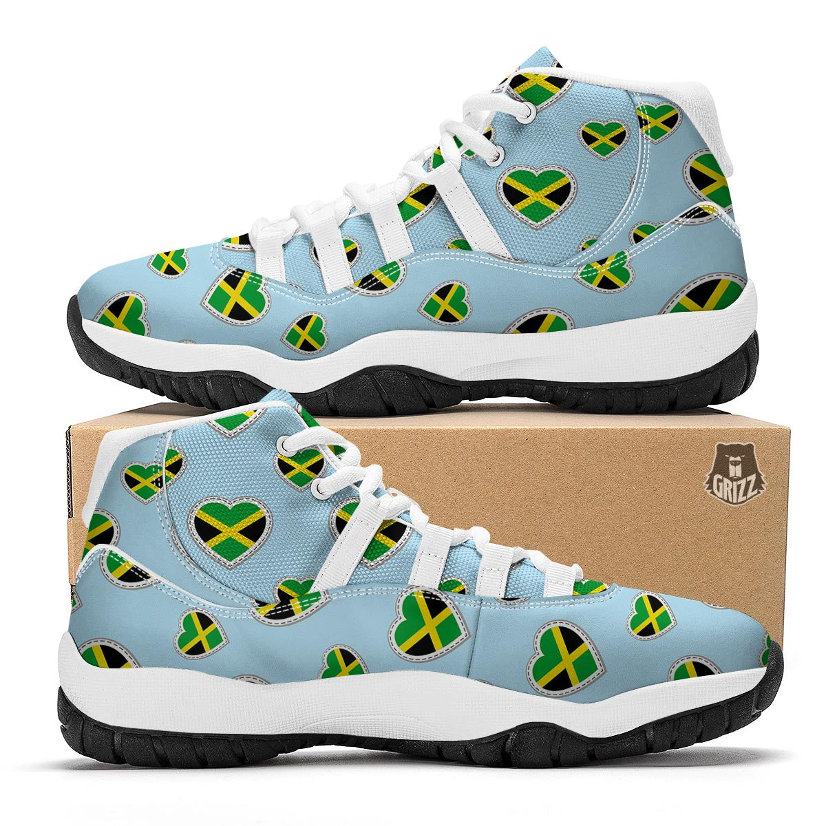 Jamaican Heart Pattern Print White Bball Shoes-grizzshop
