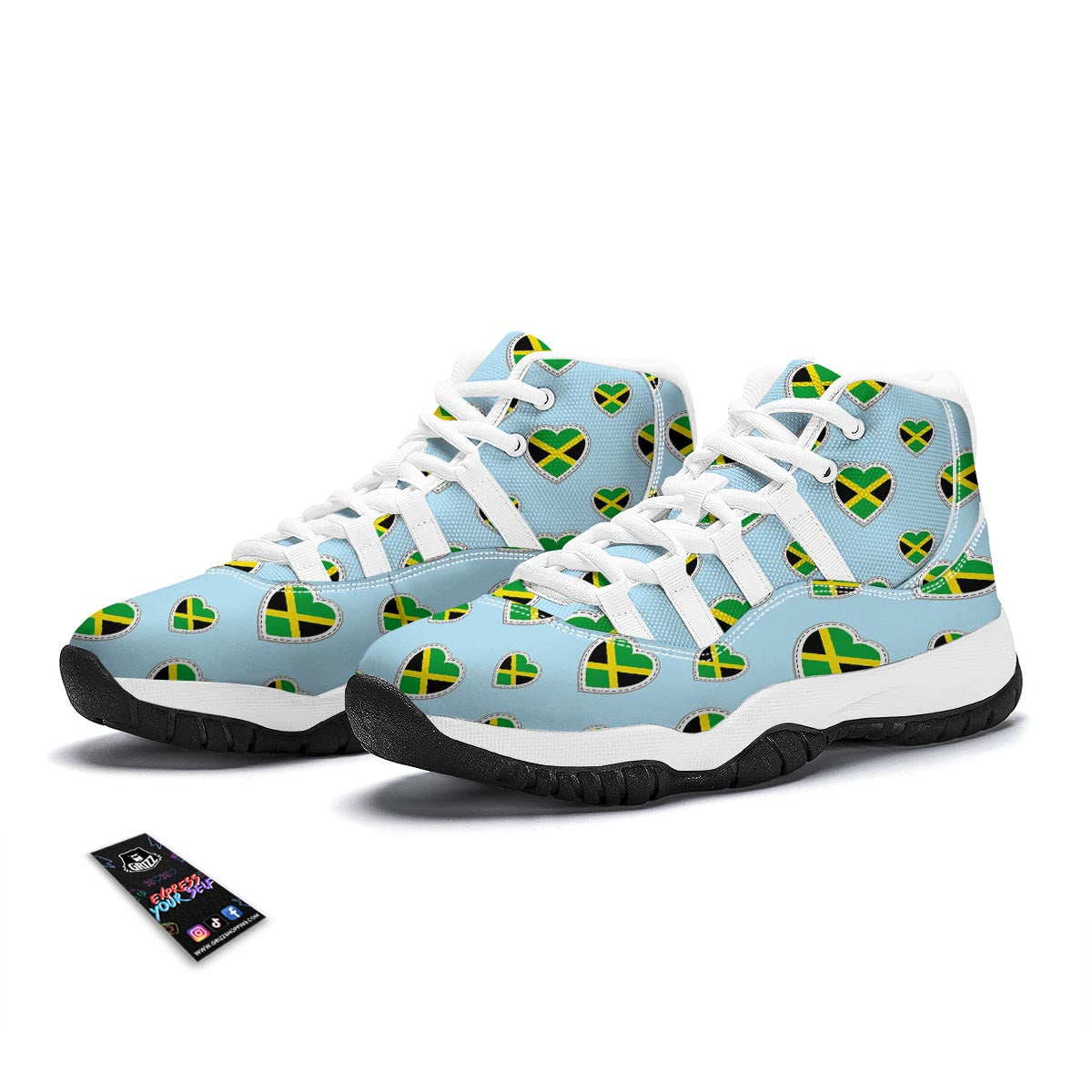 Jamaican Heart Pattern Print White Bball Shoes-grizzshop