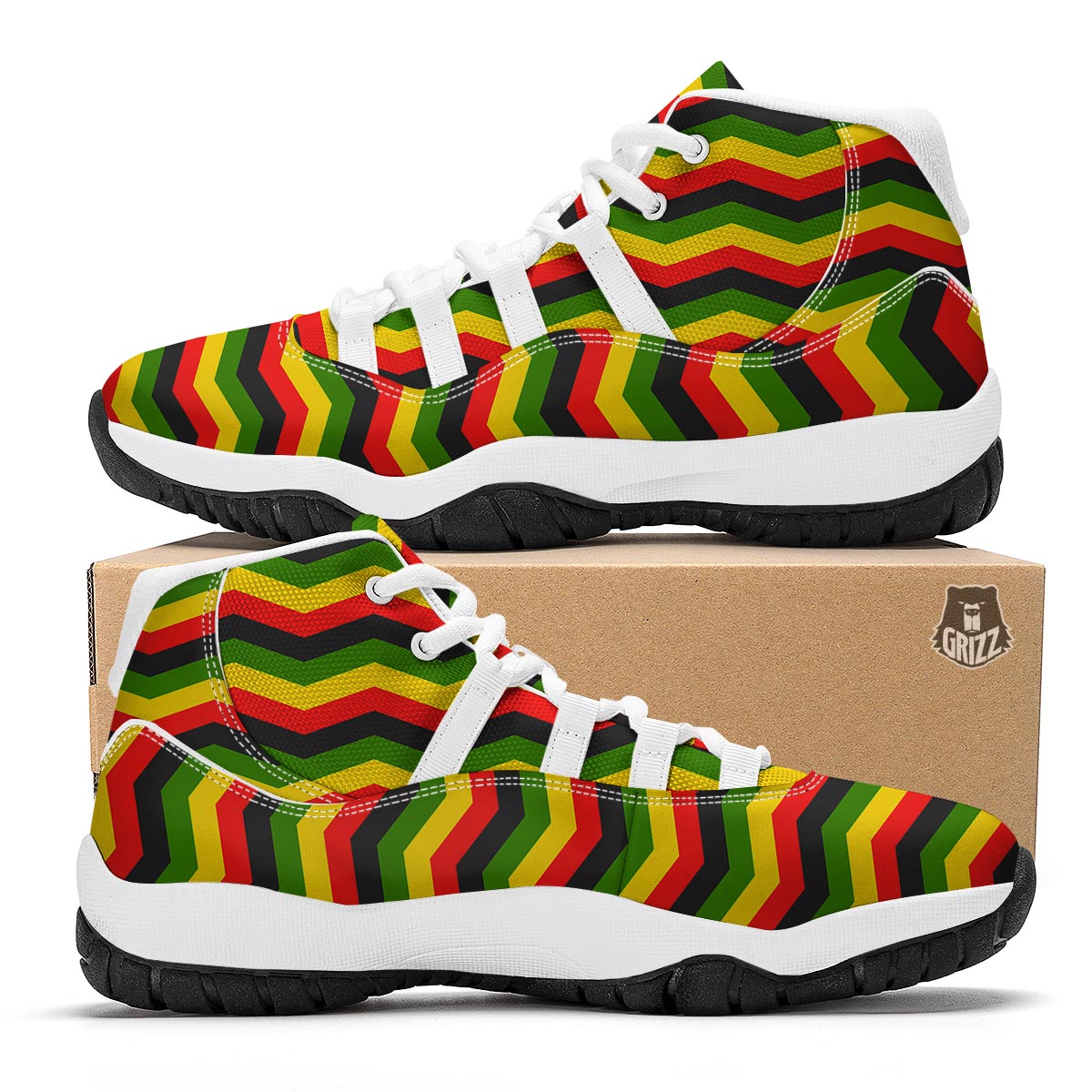 Jamaican Print Pattern White Bball Shoes-grizzshop