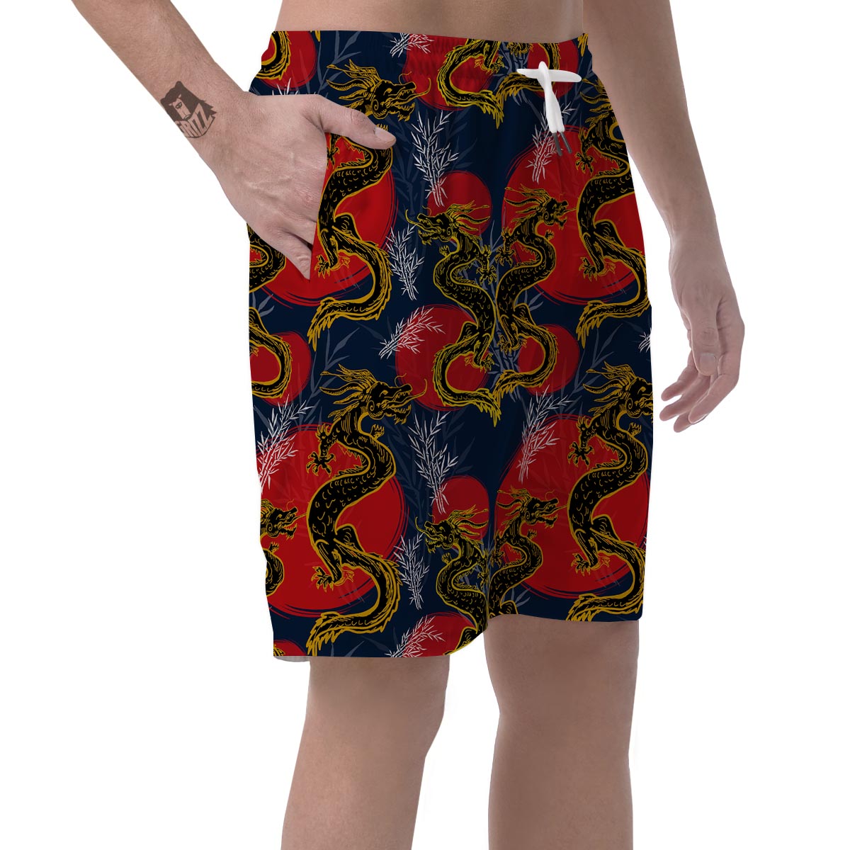 Janpanese Dragon Print Men's Shorts-grizzshop