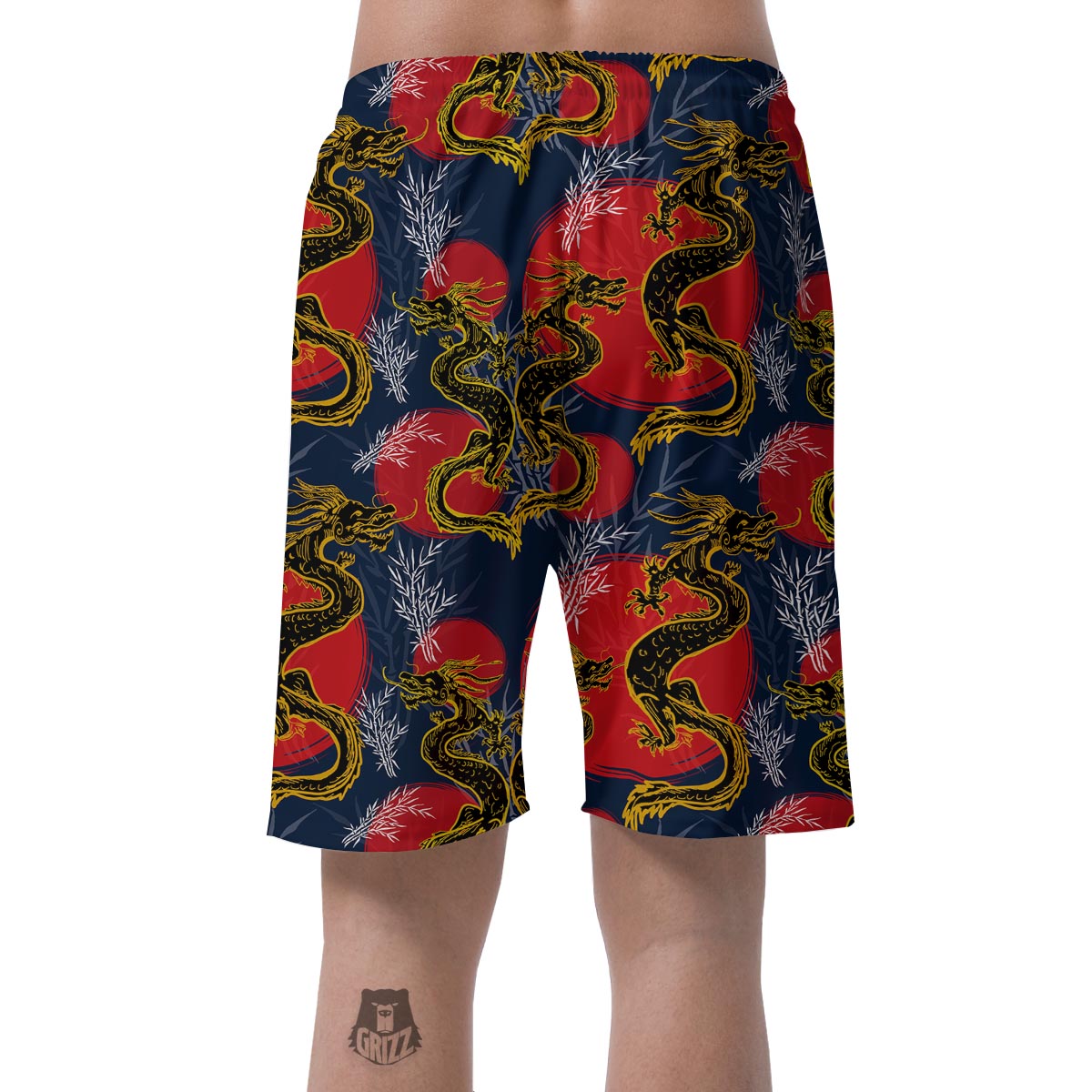 Janpanese Dragon Print Men's Shorts-grizzshop