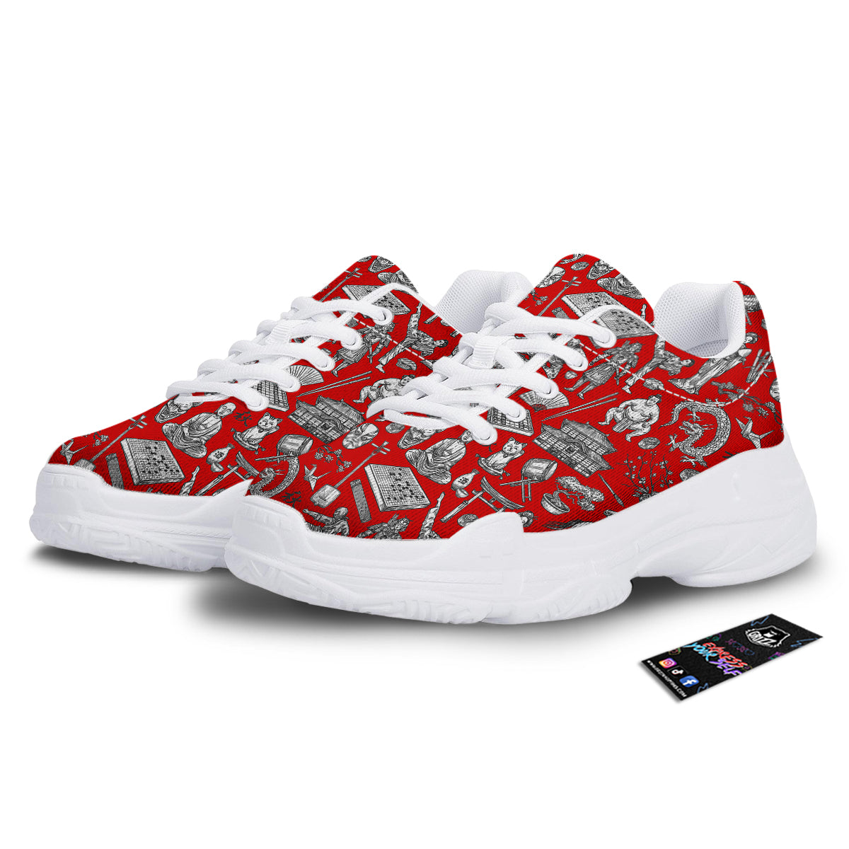 Japan History And Culture Print Pattern White Chunky Shoes-grizzshop