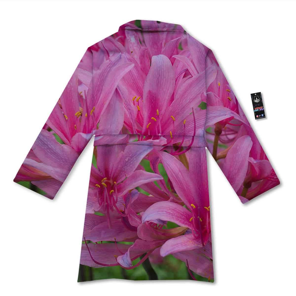 Japanese Amaryllis Purple And Pink Print Bathrobe-grizzshop