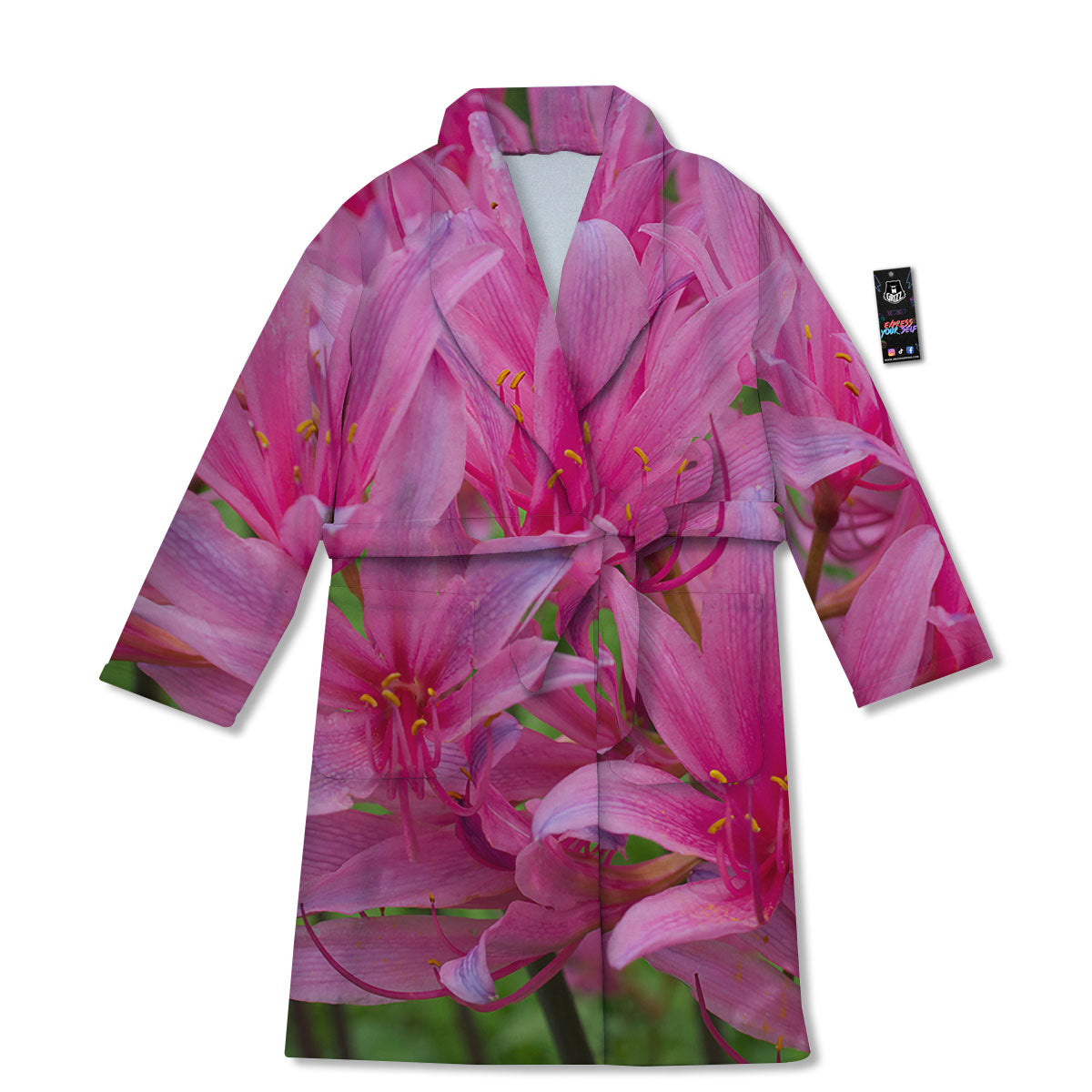Japanese Amaryllis Purple And Pink Print Bathrobe-grizzshop