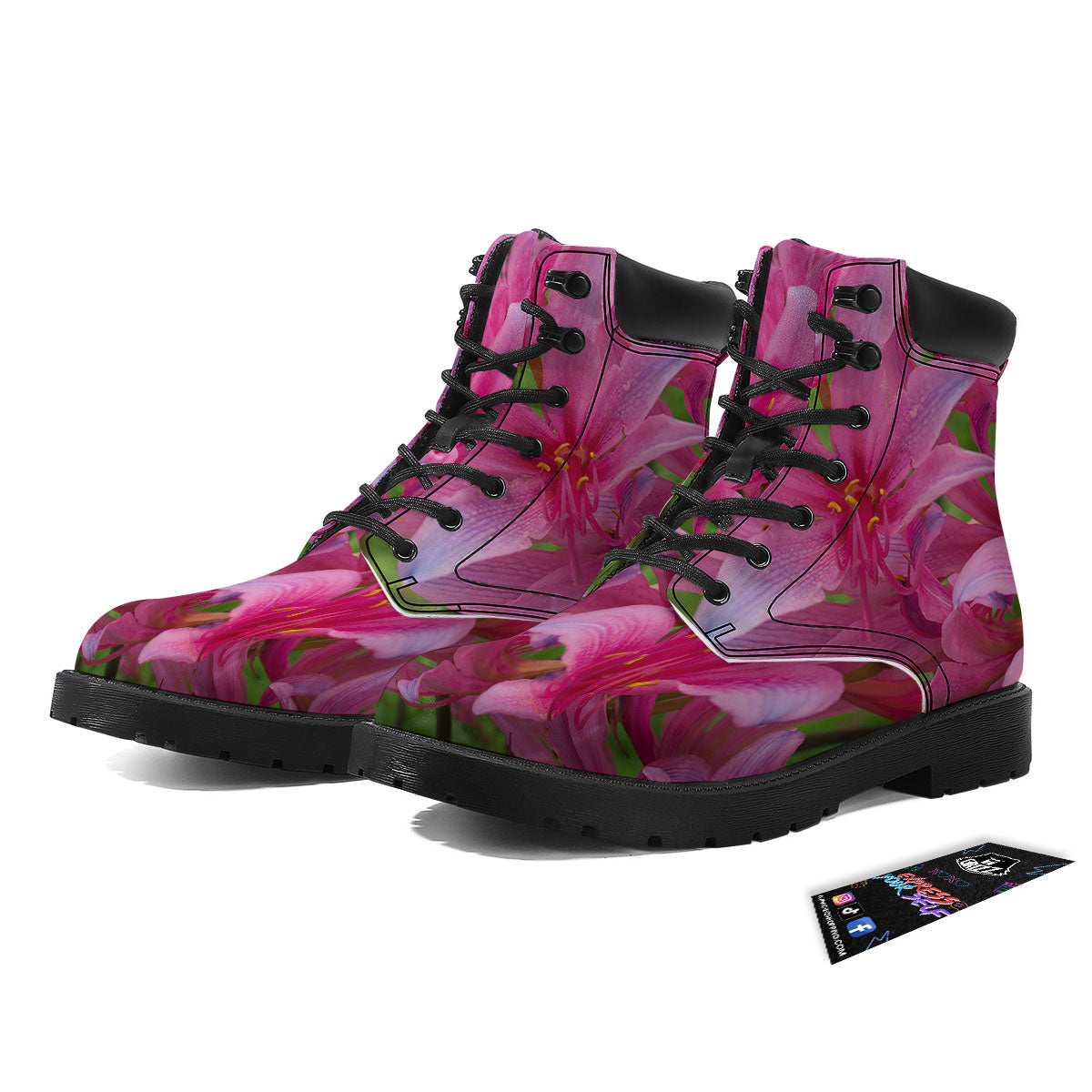 Japanese Amaryllis Purple And Pink Print Boots-grizzshop