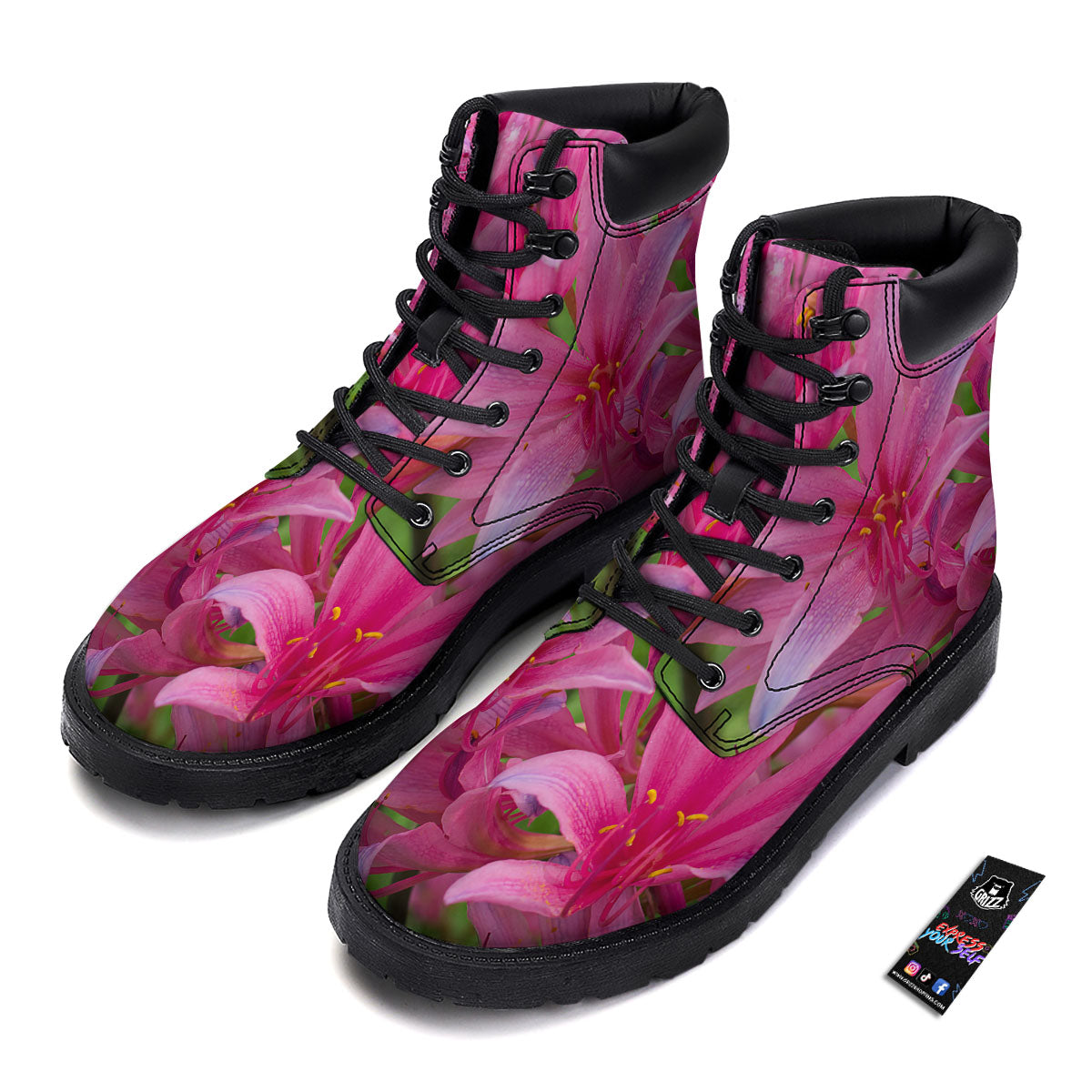 Japanese Amaryllis Purple And Pink Print Boots-grizzshop