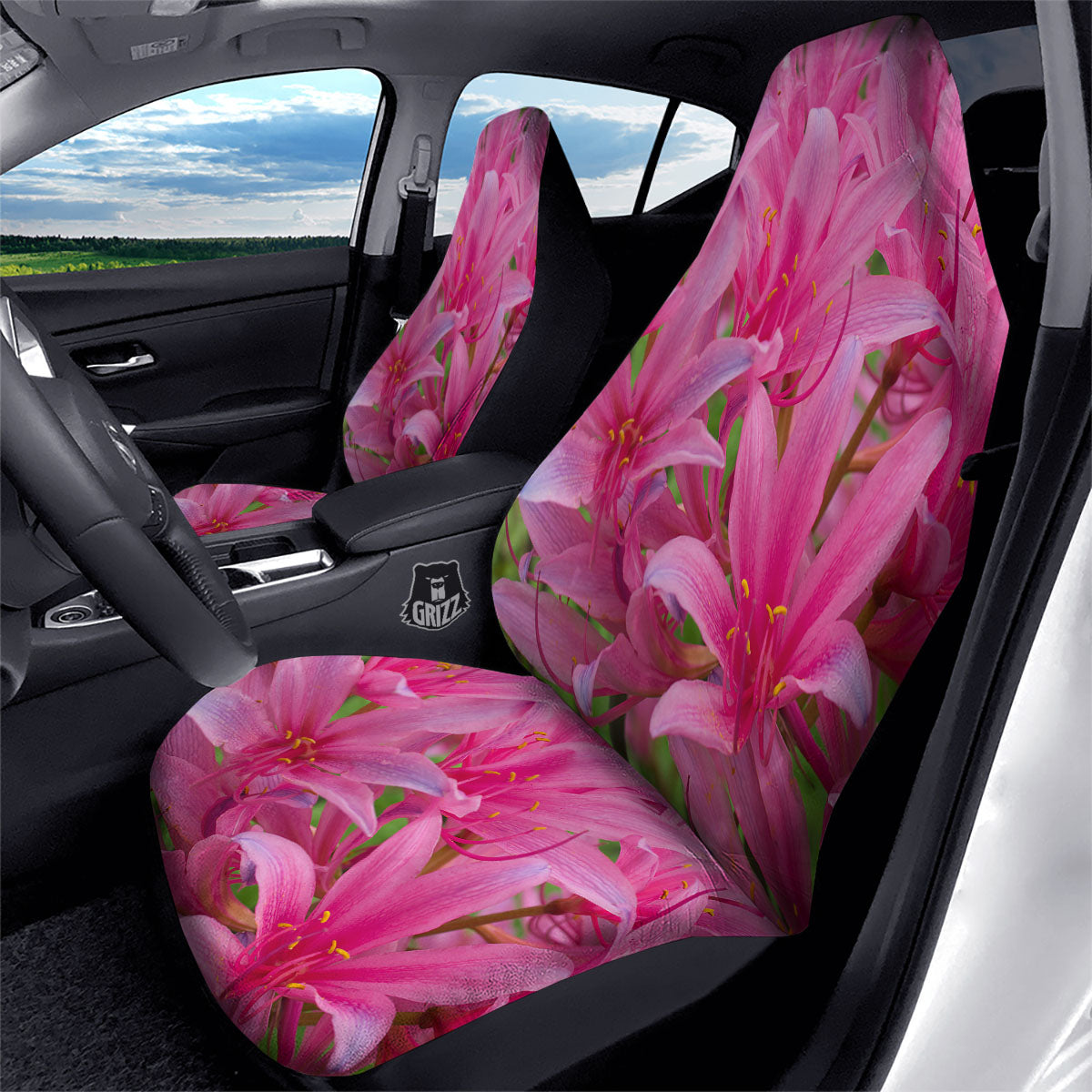 Japanese Amaryllis Purple And Pink Print Car Seat Covers-grizzshop