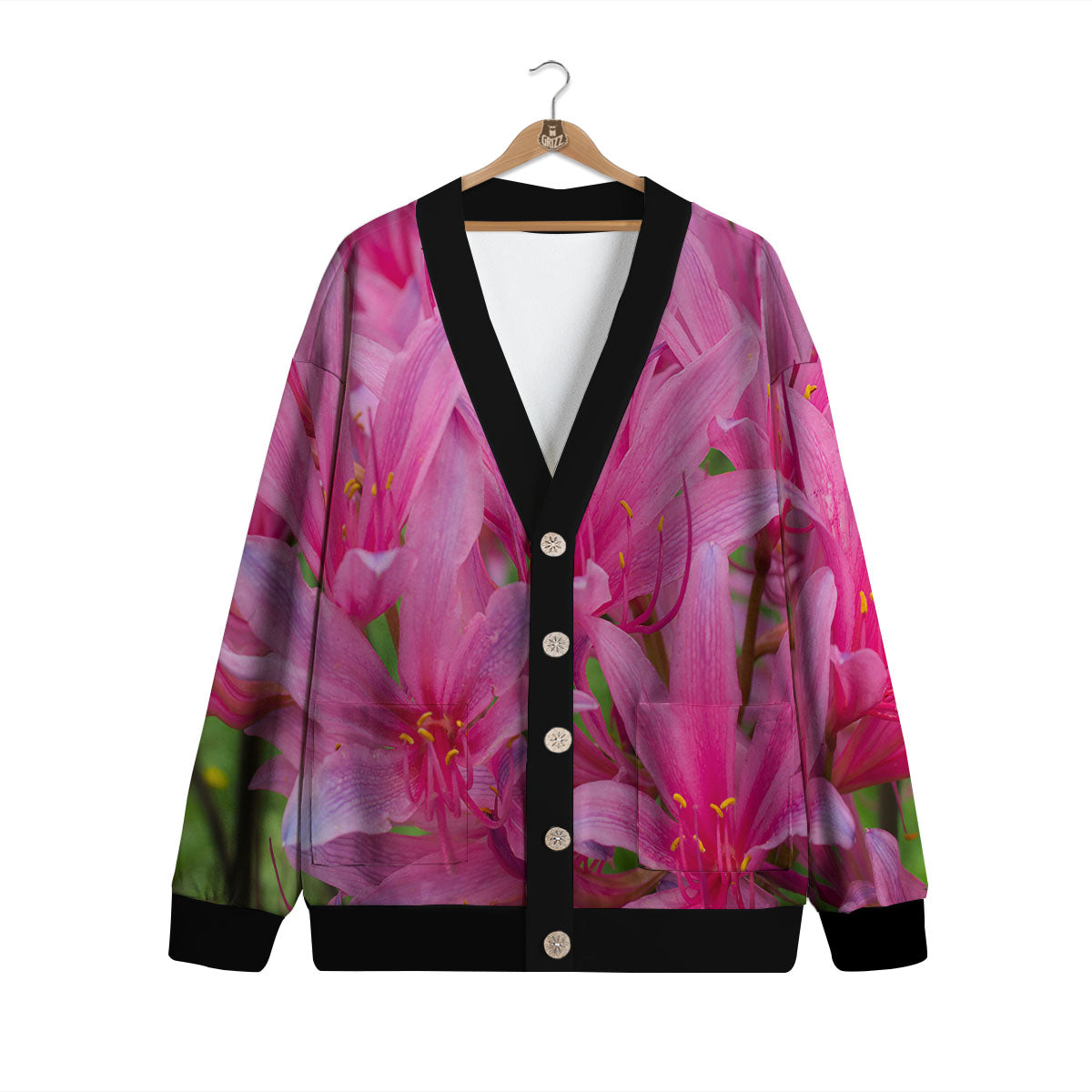 Japanese Amaryllis Purple And Pink Print Cardigan-grizzshop