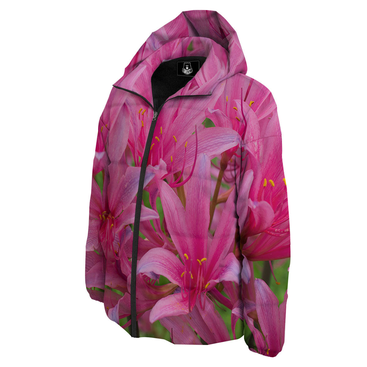 Japanese Amaryllis Purple And Pink Print Down Jacket-grizzshop