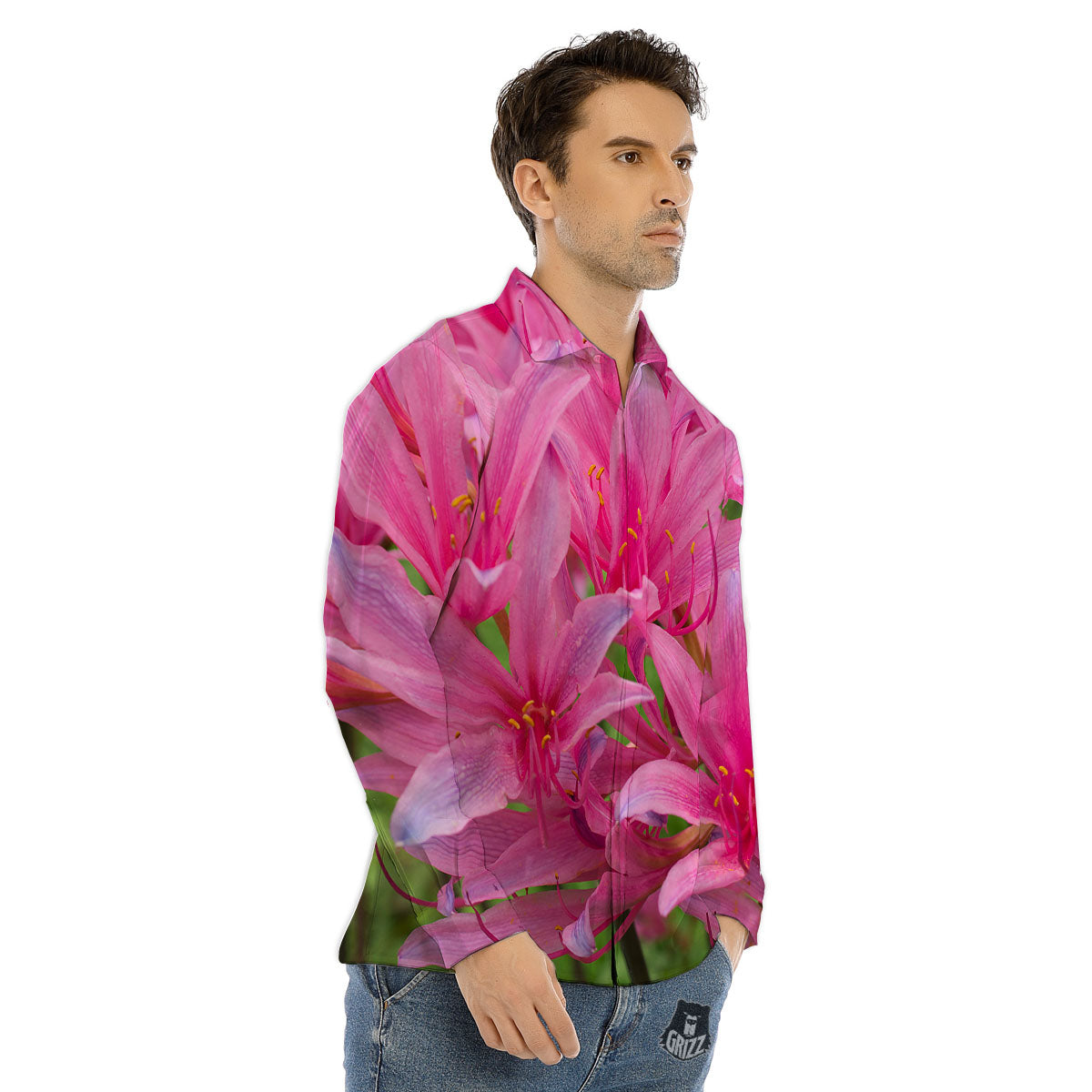 Japanese Amaryllis Purple And Pink Print Men's Dress Shirts-grizzshop