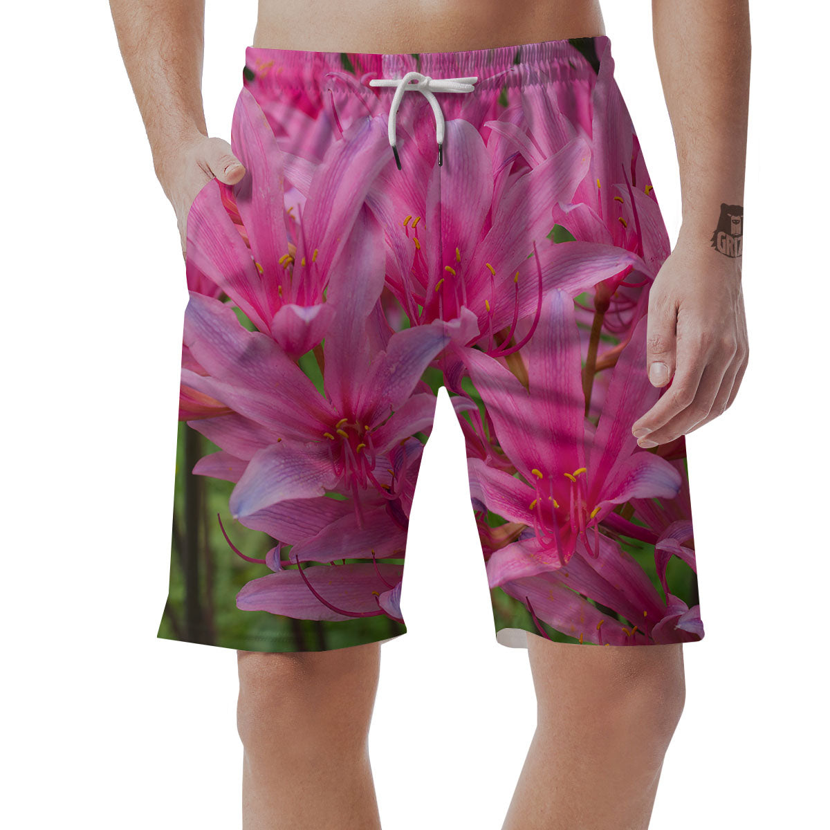 Japanese Amaryllis Purple And Pink Print Men's Shorts-grizzshop