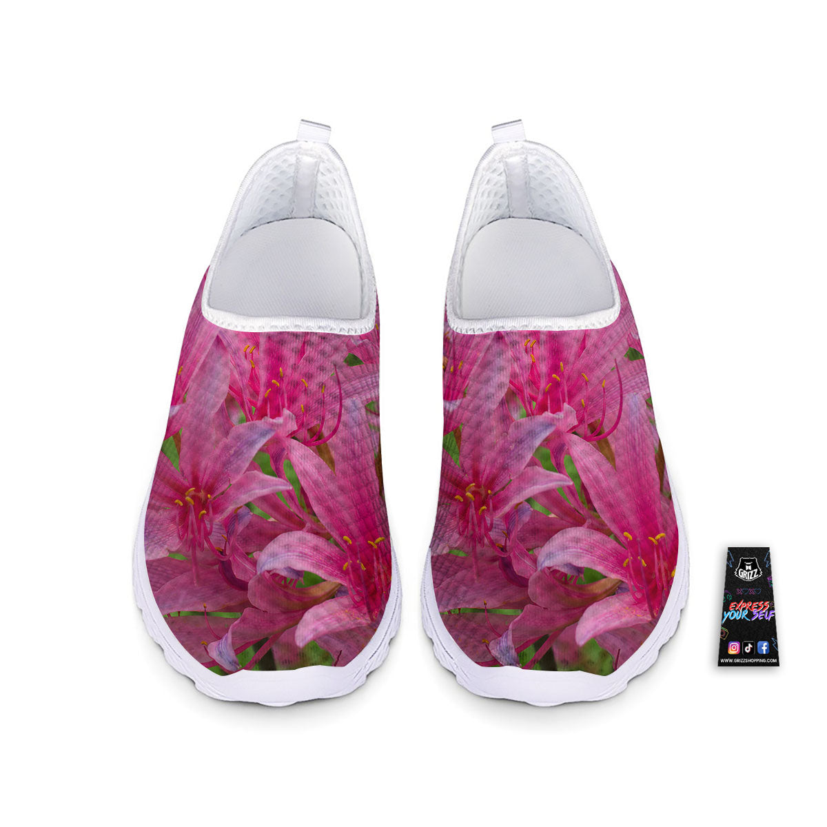 Japanese Amaryllis Purple And Pink Print Nurse Shoes-grizzshop