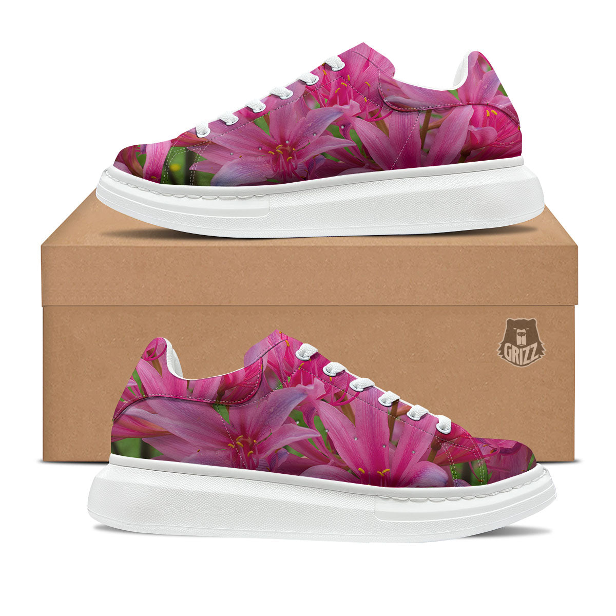Japanese Amaryllis Purple And Pink Print Platform Shoes-grizzshop