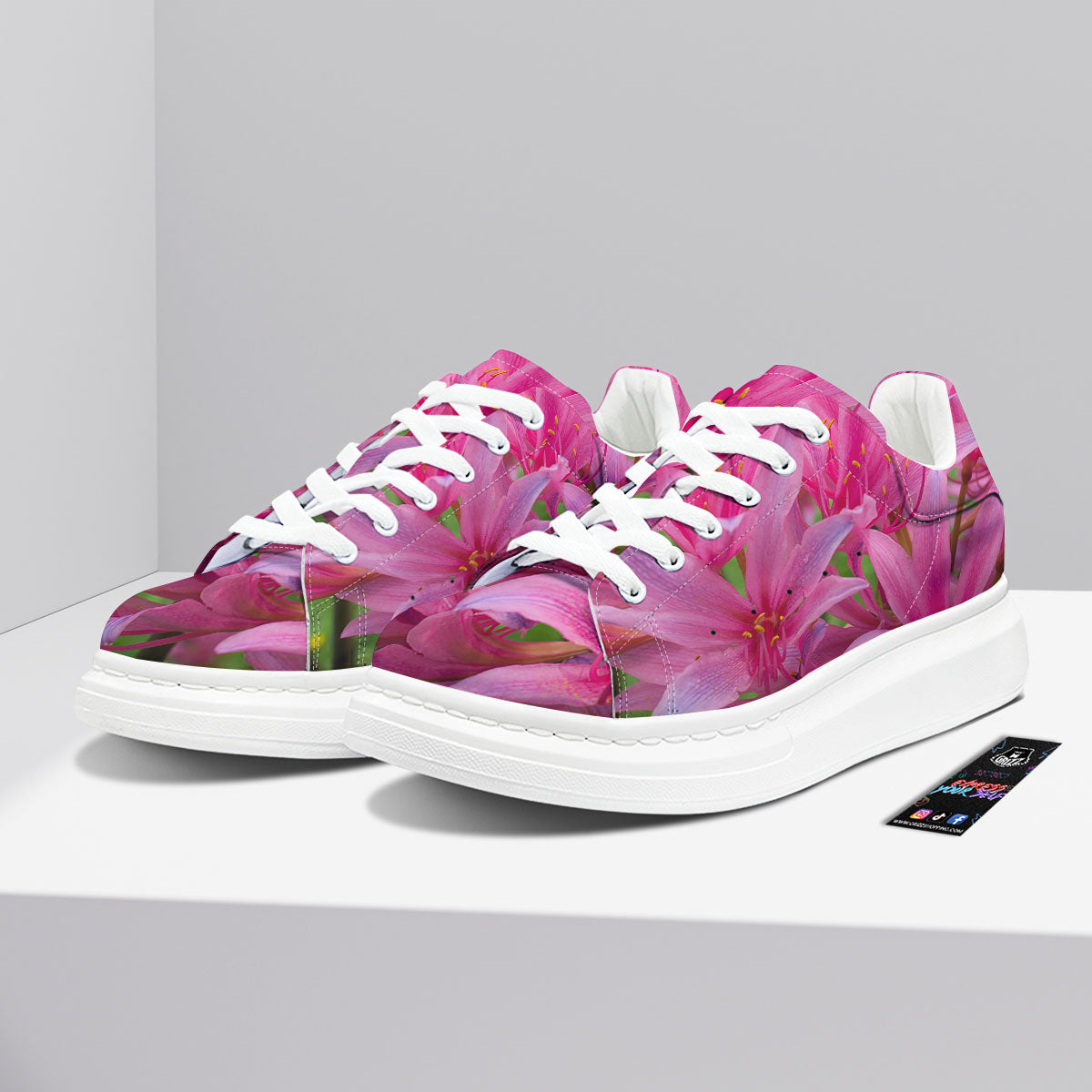 Japanese Amaryllis Purple And Pink Print Platform Shoes-grizzshop