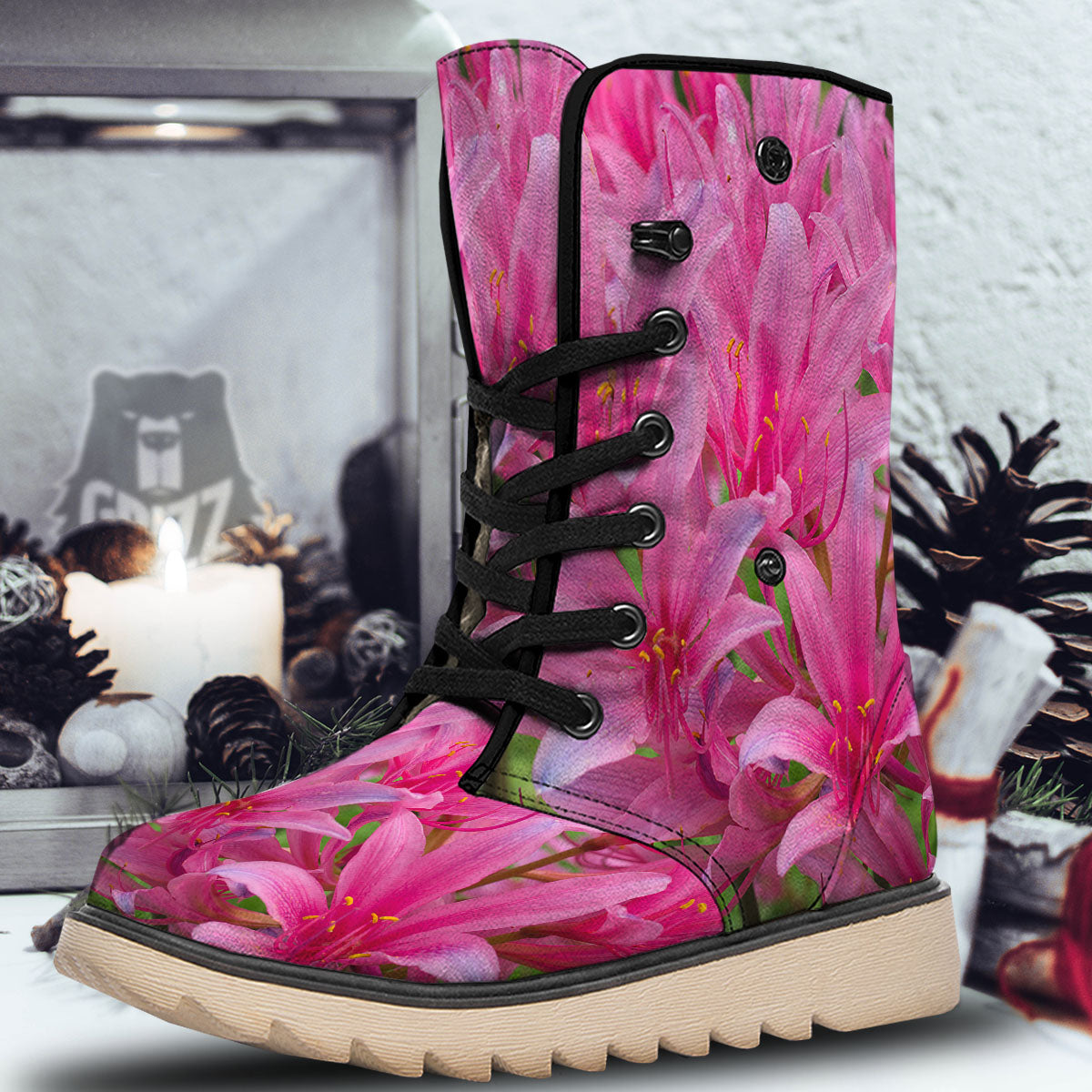 Japanese Amaryllis Purple And Pink Print Snow Boots-grizzshop