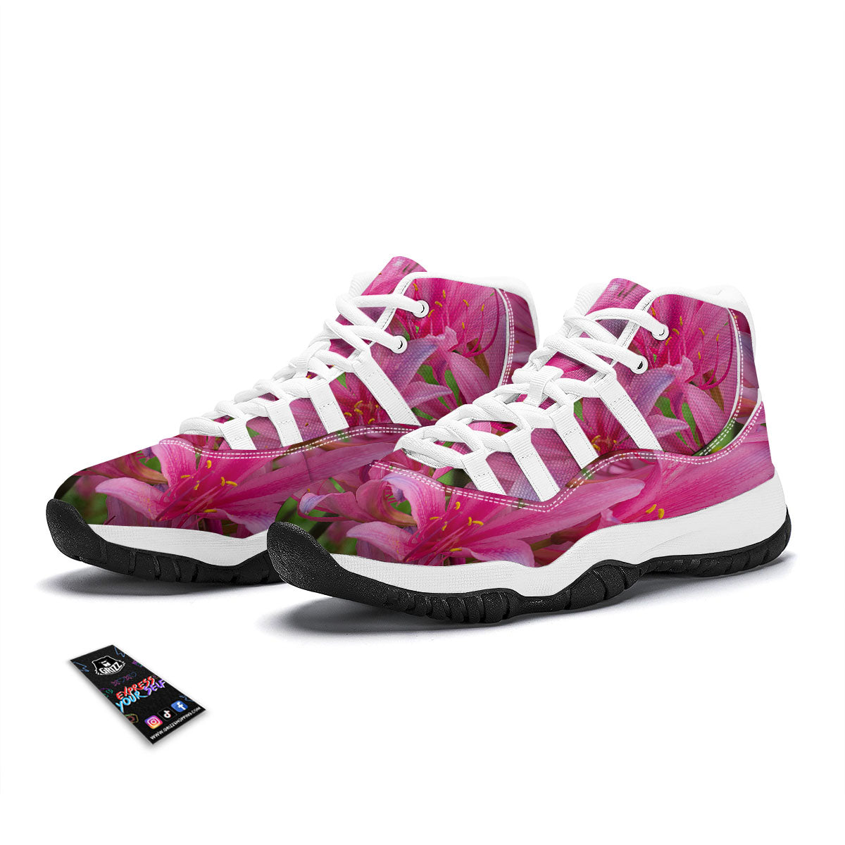 Japanese Amaryllis Purple And Pink Print White Bball Shoes-grizzshop